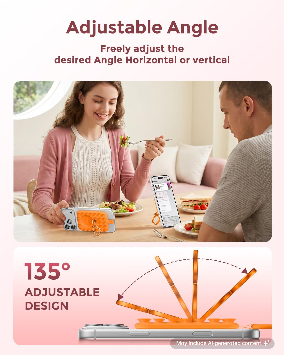 Thumbnail 1 de Syncwire Magnetic Suction Phone Mount for MagSafe (Orange) with Silicone Octo Cup Grip Ring Holder