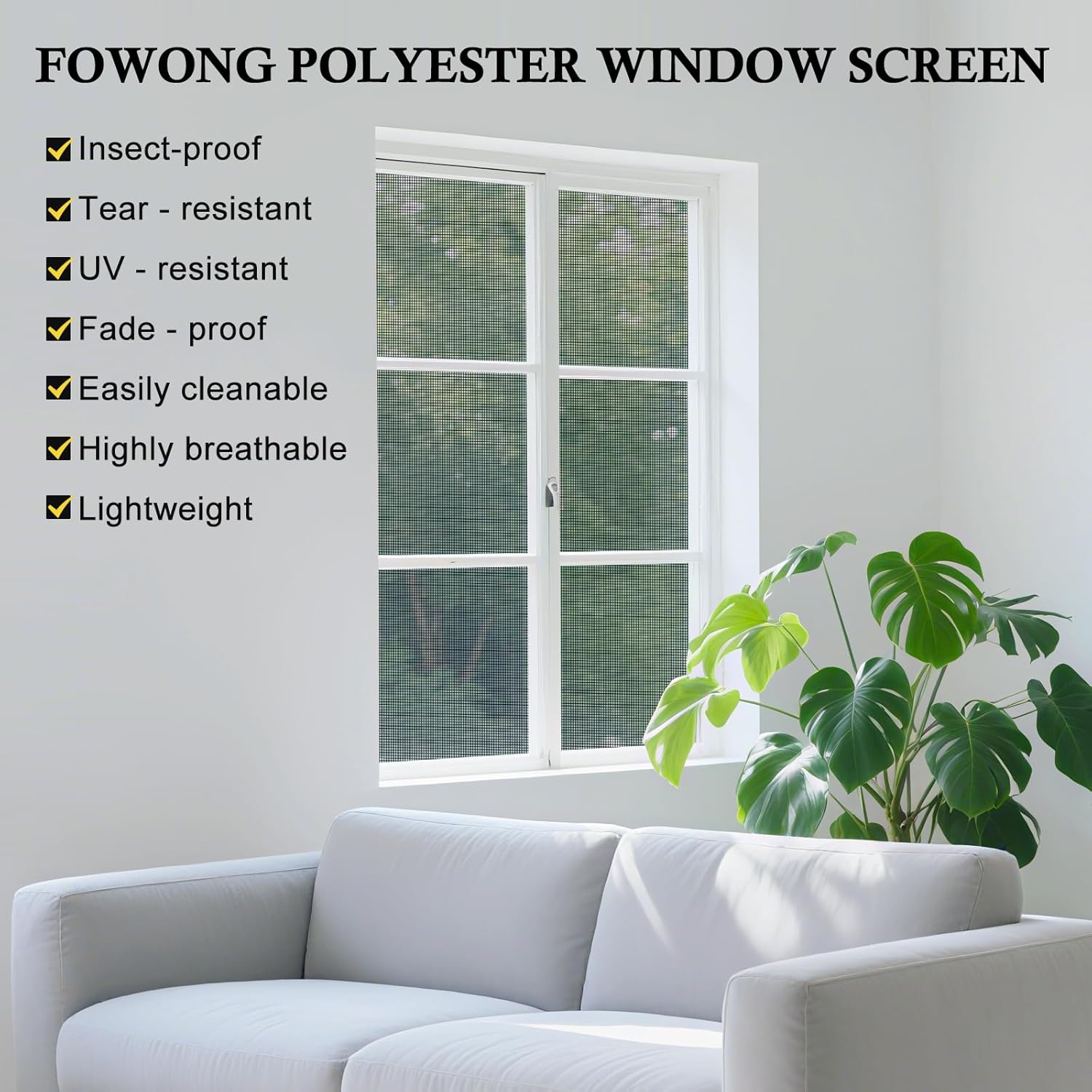 Thumbnail 2 de fowong Fly Screens for Windows (2-Pack) 120 x 250cm Black Polyester Insect Mesh