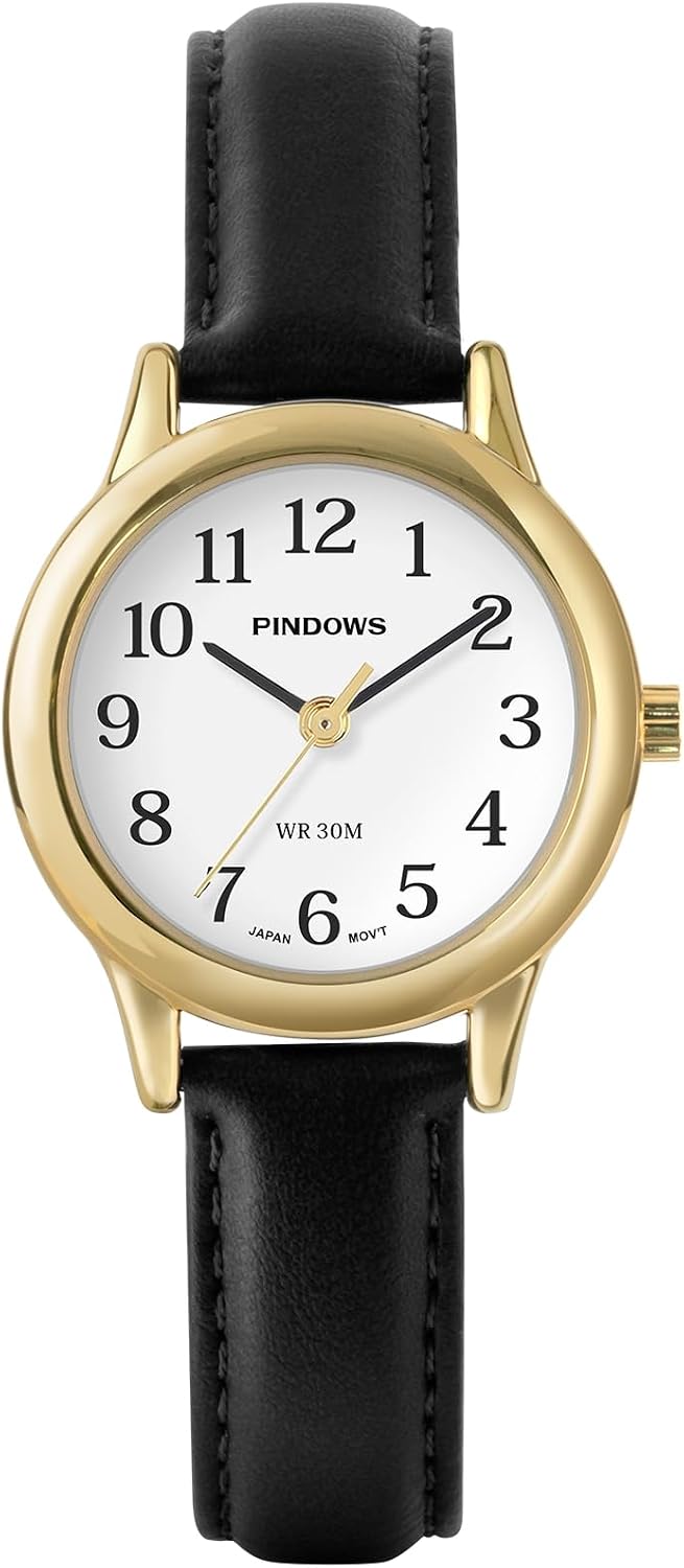 Thumbnail 1 de PINDOWS Minimalistische Damenuhr Gold mit Lederband