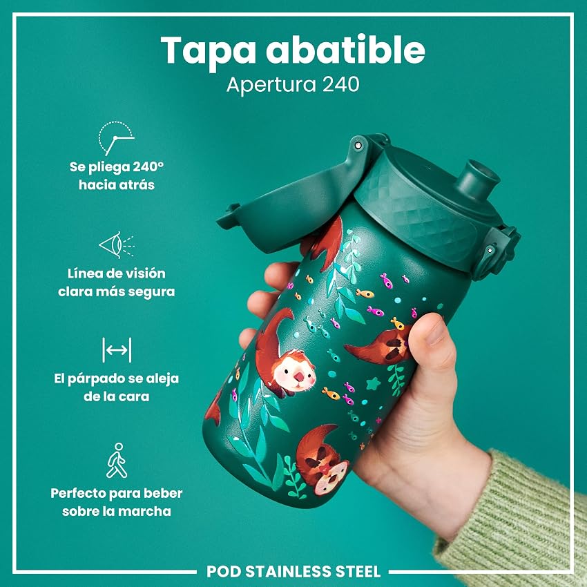 Detalle 2 de ION8 Botella de Agua Inox para Niños 400ml 🐾 Sin Aislamiento