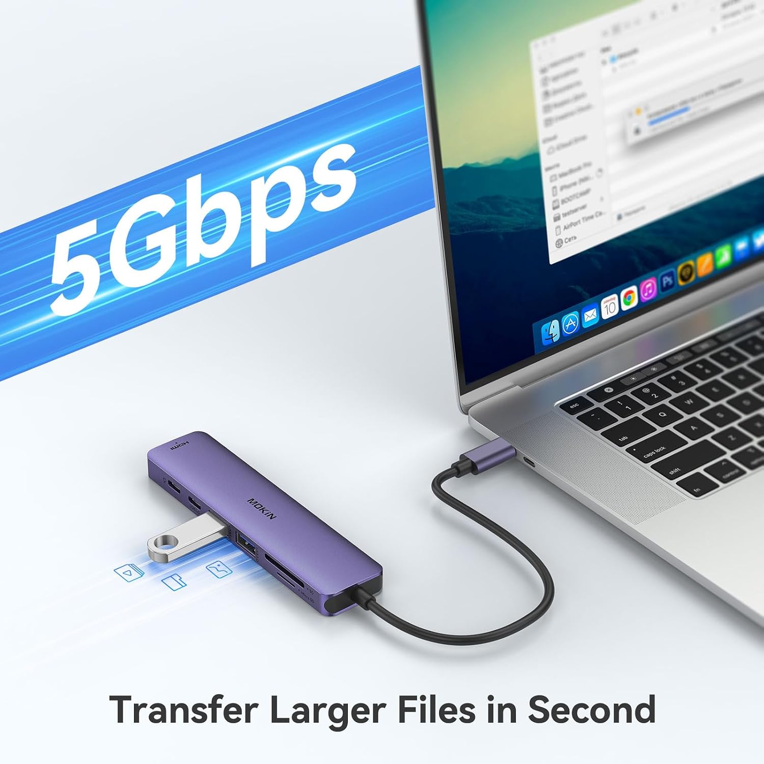 Detalle de MOKiN 7-in-1 USB-C Hub with HDMI for MacBook Pro/Air (Purple)