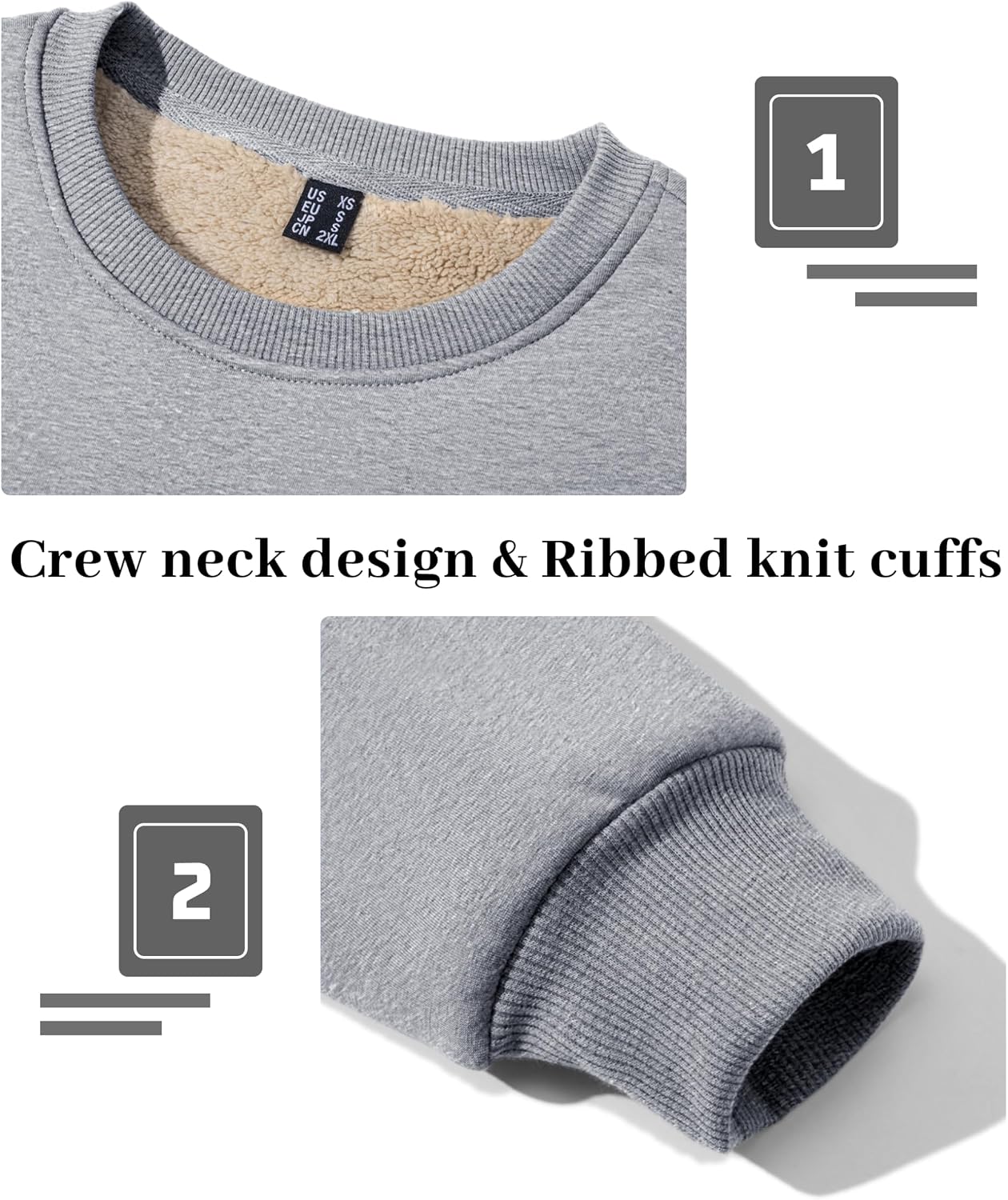 Thumbnail 3 de KEFITEVD Men’s fleece lined pullover sweatshirt – sherpa-style crew neck jumper for winter