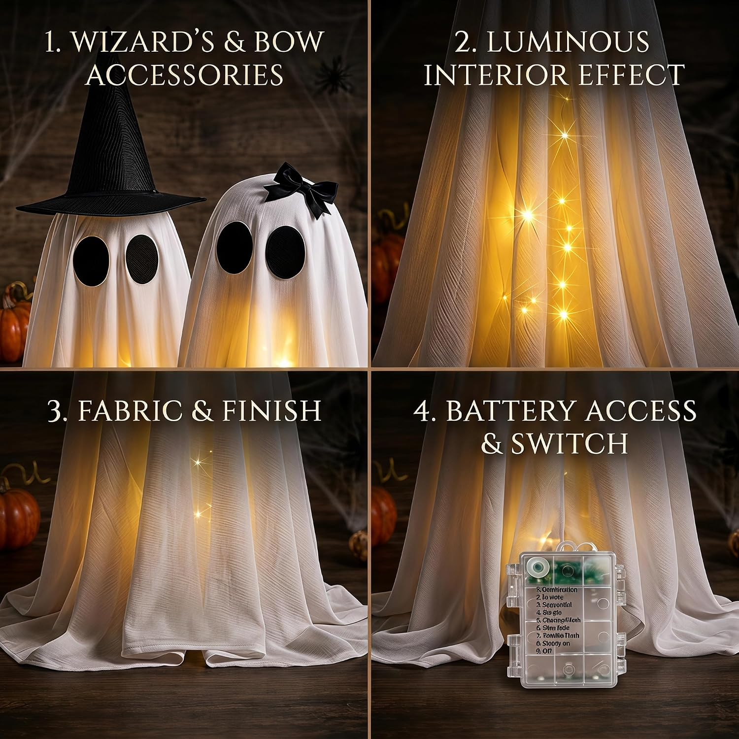 Detalle 2 de RIDGEPOLE RID-015 Standing Ghost Halloween Decorations, Warm White LEDs, 2-Pack