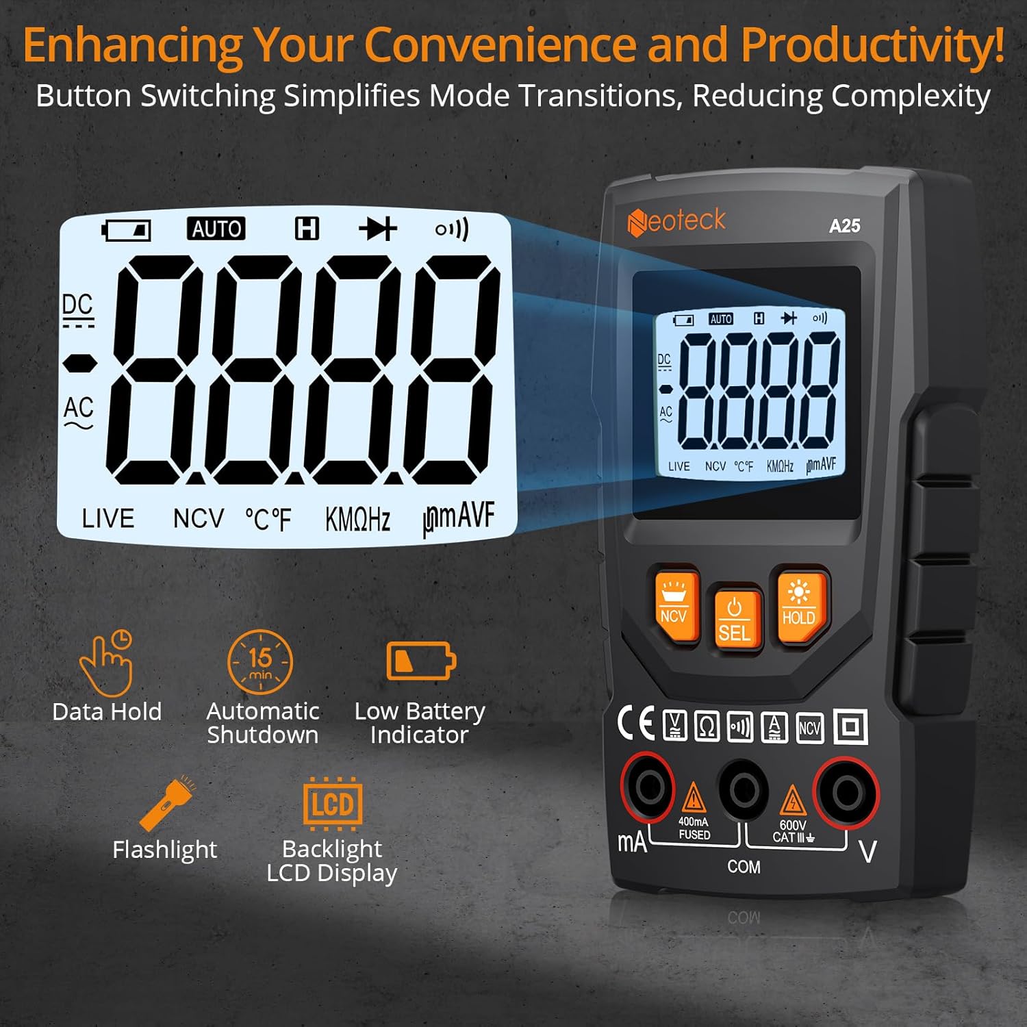 Thumbnail 4 de Neoteck Digital Multimeter (4000 counts) with NCV Smart Voltage Detection