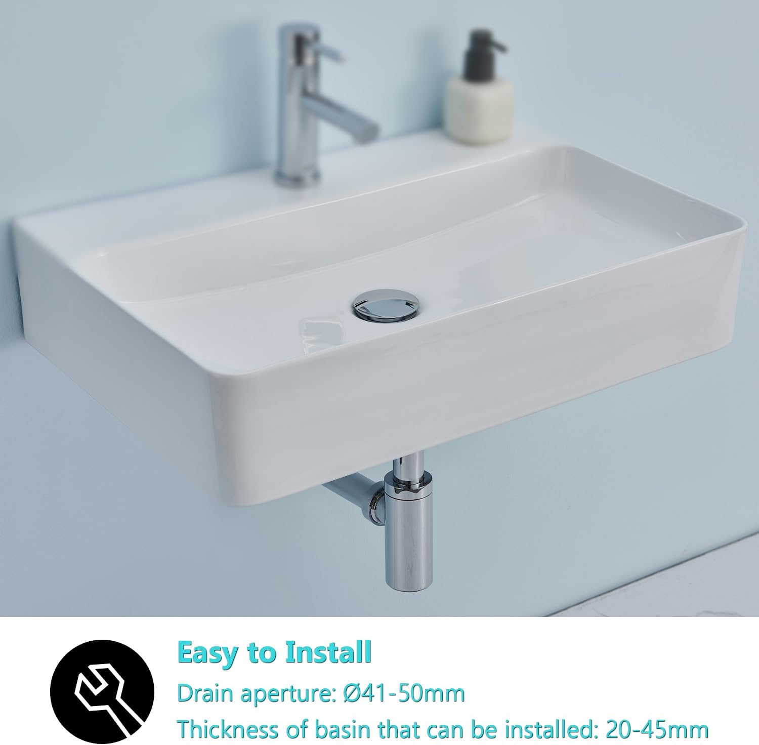 Detalle 2 de Ulytid sifone lavabo bagno con piletta universale antiodore e altezza regolabile (cromato) con apertura di pulizia