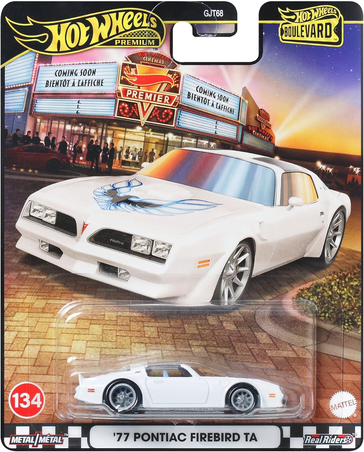 Detalle de ホットウィール ブールバード '77 ポンティアック・ファイヤーバード TA ミニカー、白ボディ・青系グラフィックス JBL28
