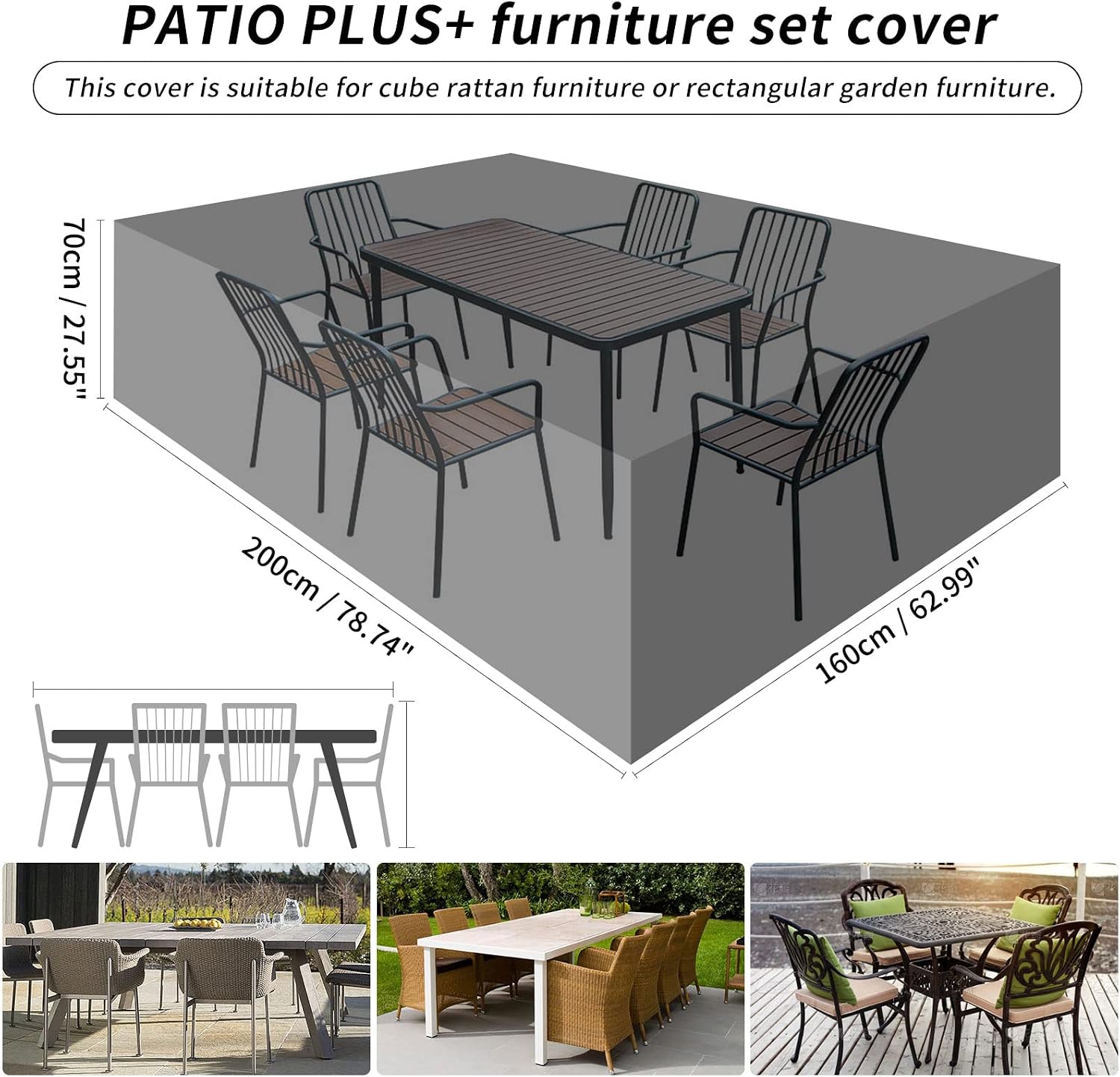 Detalle 2 de PATIO PLUS Abdeckung für Outdoor-Möbel-Set (200x160x70 cm) – wasserdicht, winddicht, UV-beständig