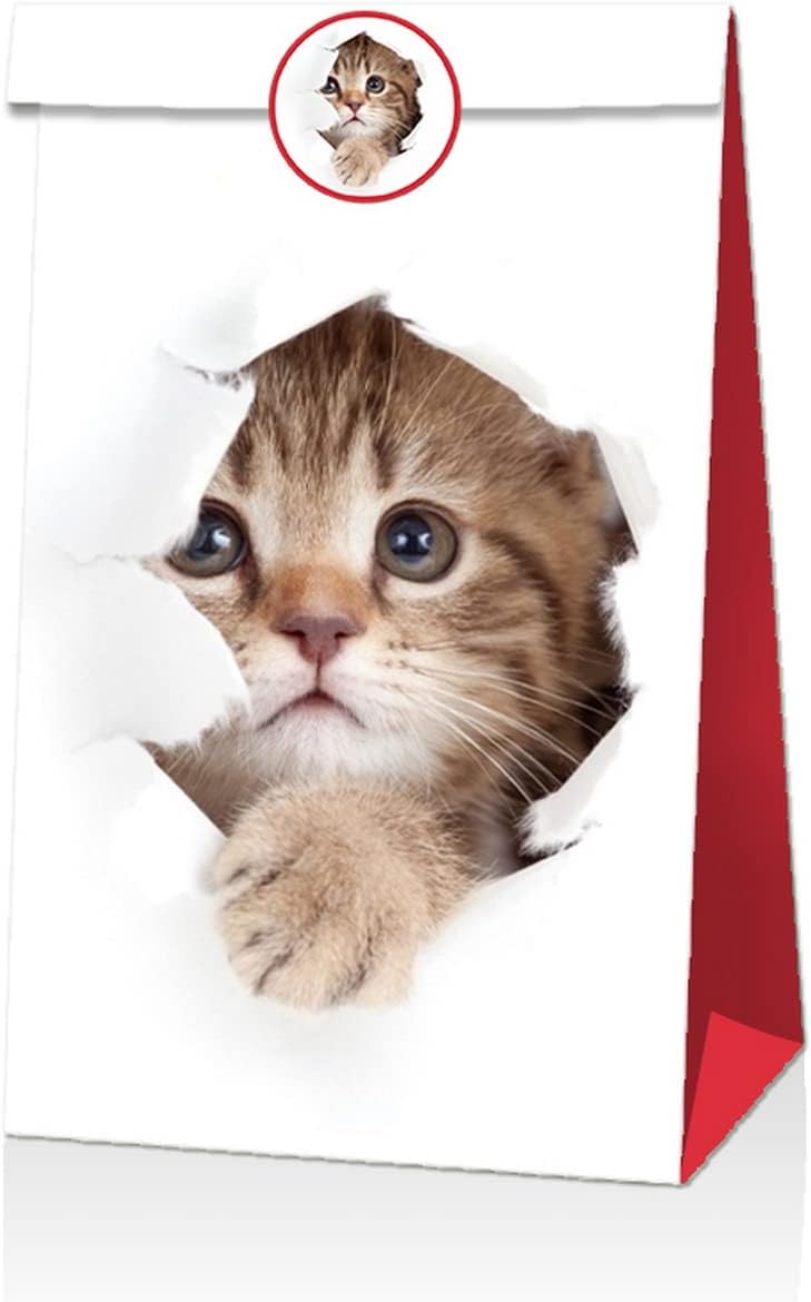 Detalle 1 de COSFAN kattenfeestzakjes van kraftpapier met 3D-print en stickers