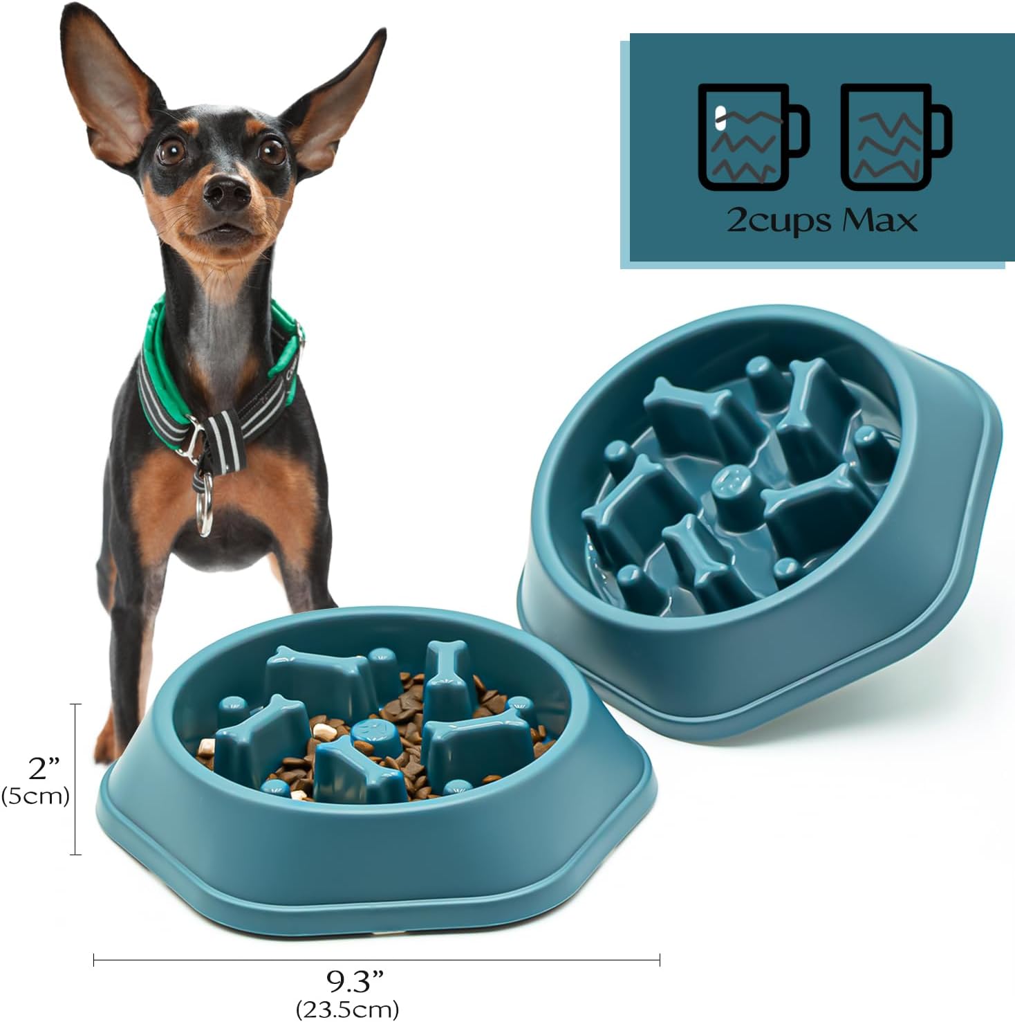 Thumbnail 1 de 2-pack Slow Feeder Dog Bowls (Maze Puzzle) – Navy blue, non-slip & dishwasher-safe