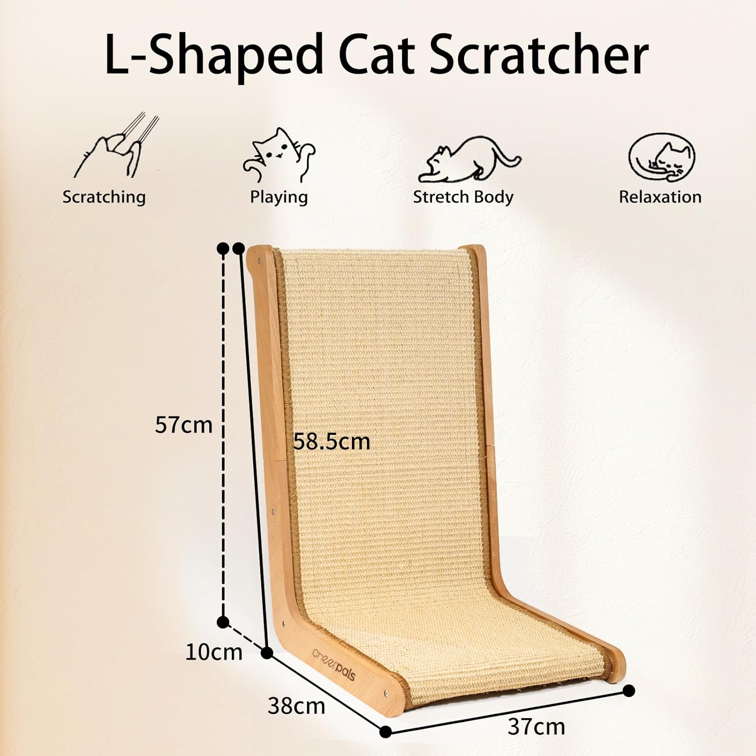 Thumbnail 1 de CheerPals L-Shaped Sisal Cat Scratcher – 105° Ergonomic Design, Solid Beech Wood & Sisal Pad