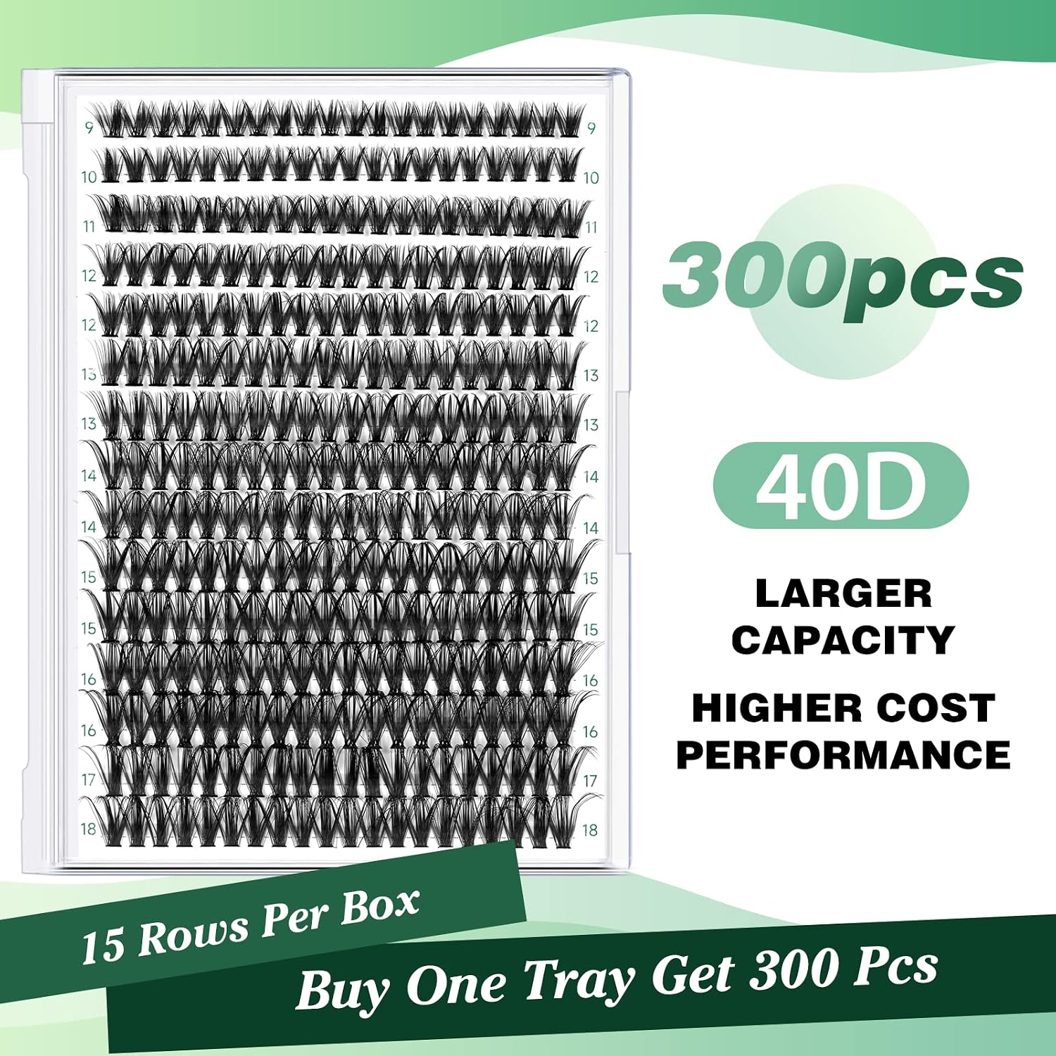 Thumbnail 1 de KEYYOU Lash Clusters 300pcs DIY Eyelash Extension Kit – Soft, Natural Volume with 9–18mm Mixes