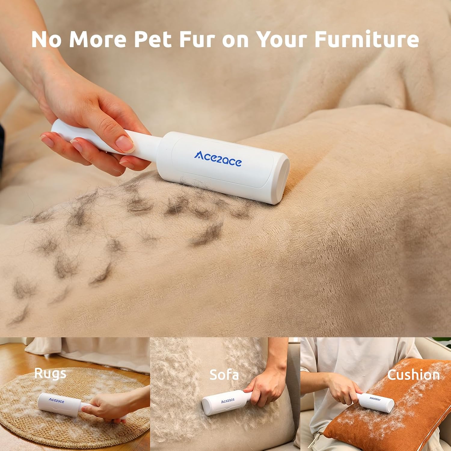 Detalle 2 de ACE2ACE Mini Reusable Lint Roller for Clothes, White Pet Hair Remover