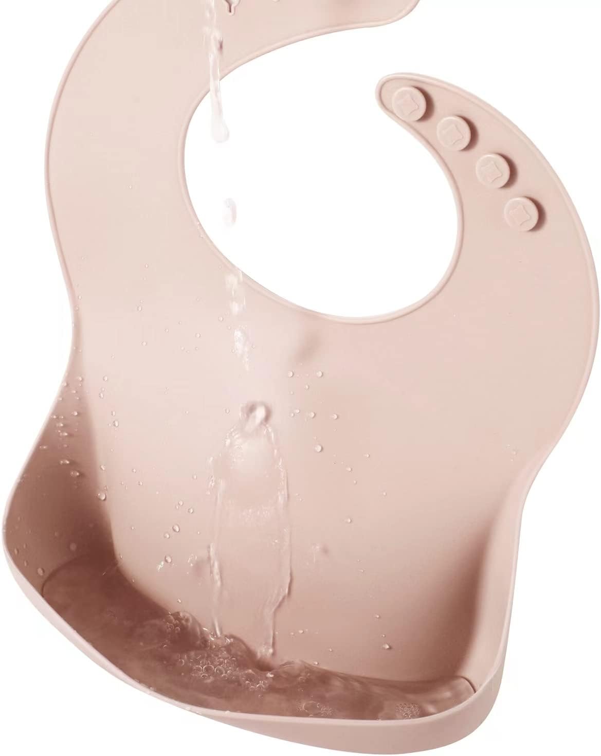 Thumbnail 6 de PandaEar 3 Pack Silicone Baby Bibs for Weaning – Waterproof, Deep Catch Pocket, Adjustable Neck (Muted Pink, Rose, Linen)