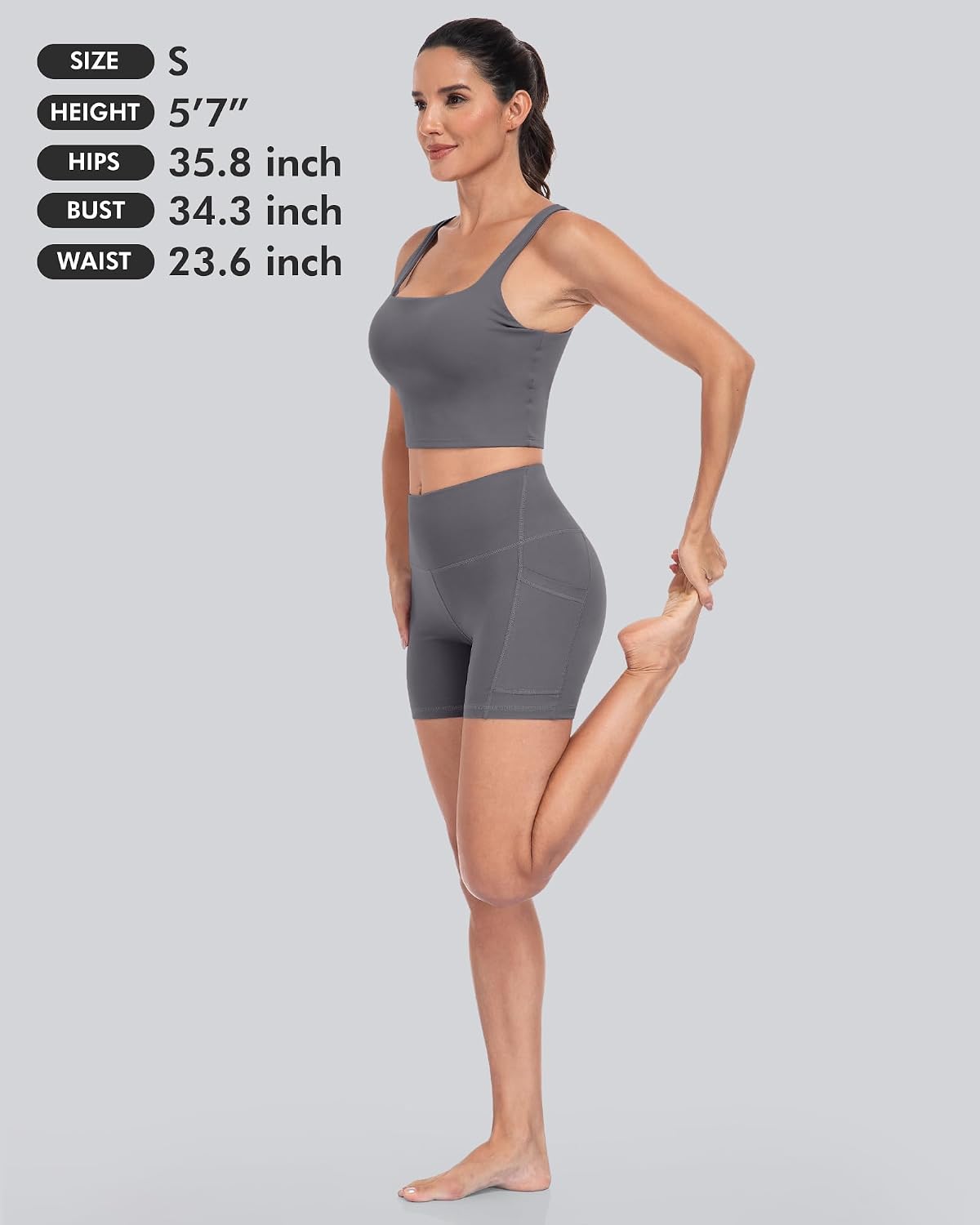 Detalle de CHRLEISURE Women's 6-Pack Biker Shorts with Pocket, 5-Inch High-Waisted Tummy Control Spandex Yoga Workout Shorts