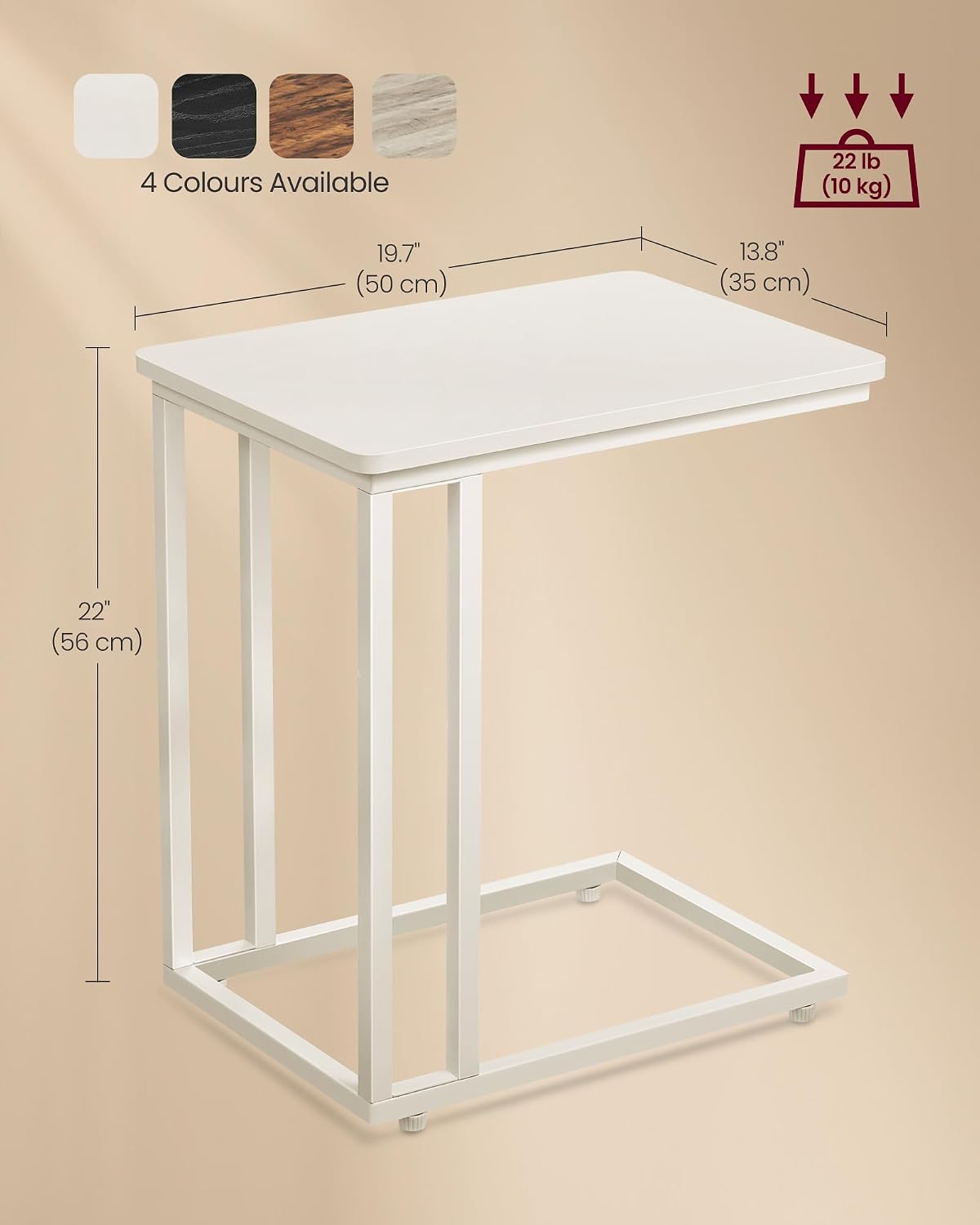 Detalle 1 de VASAGLE BARNET LNT050W77 End Table, Cream White, Steel Frame and Castors