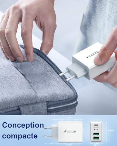 Thumbnail 4 de LumFocus Chargeur USB-C 40W à 4 ports – PD/QC 3.1A, Multi-prise rapide