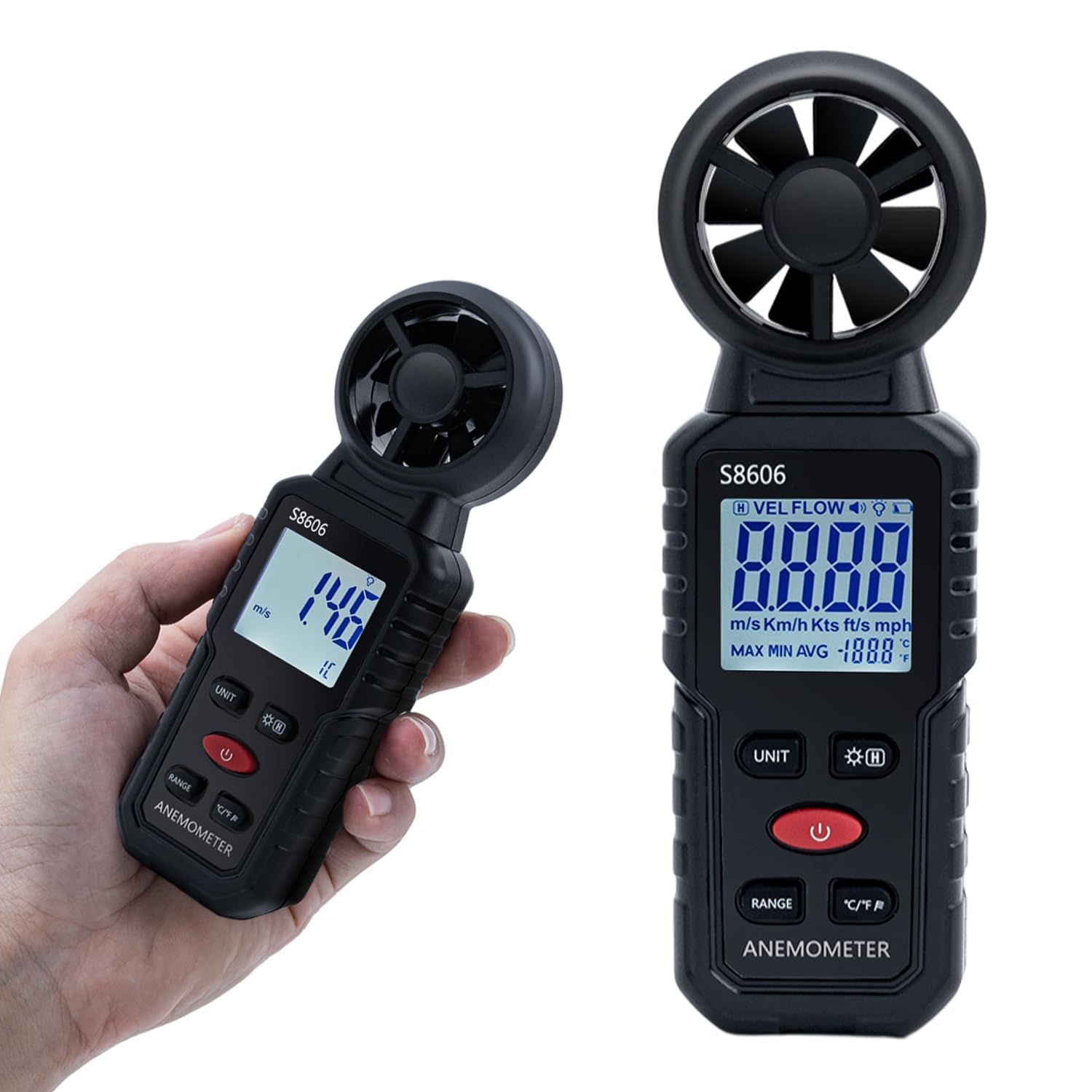 Tolesum Anemometro portatile 3 in 1 con misurazione vento, Beaufort e temperatura