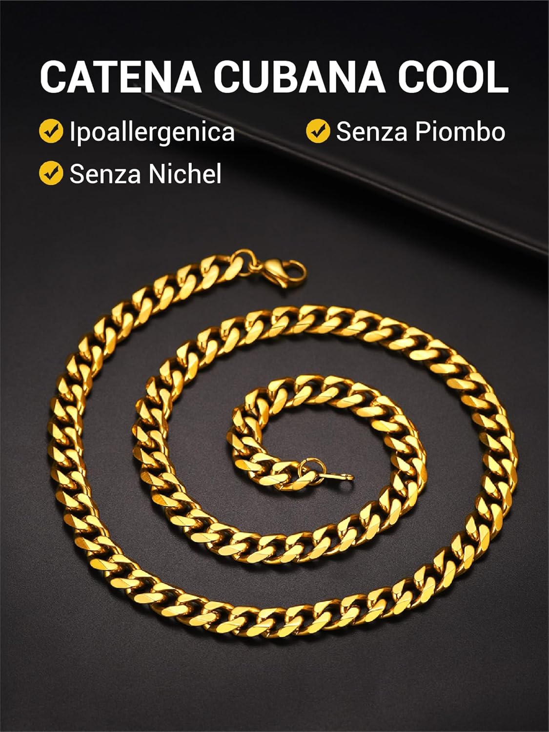 Thumbnail 6 de PROSTEEL Collana Uomo Donna a Catena Barbazzale Cubana Hip Hop: acciaio inox, 3 tonalità, lunghezze 35–75 cm