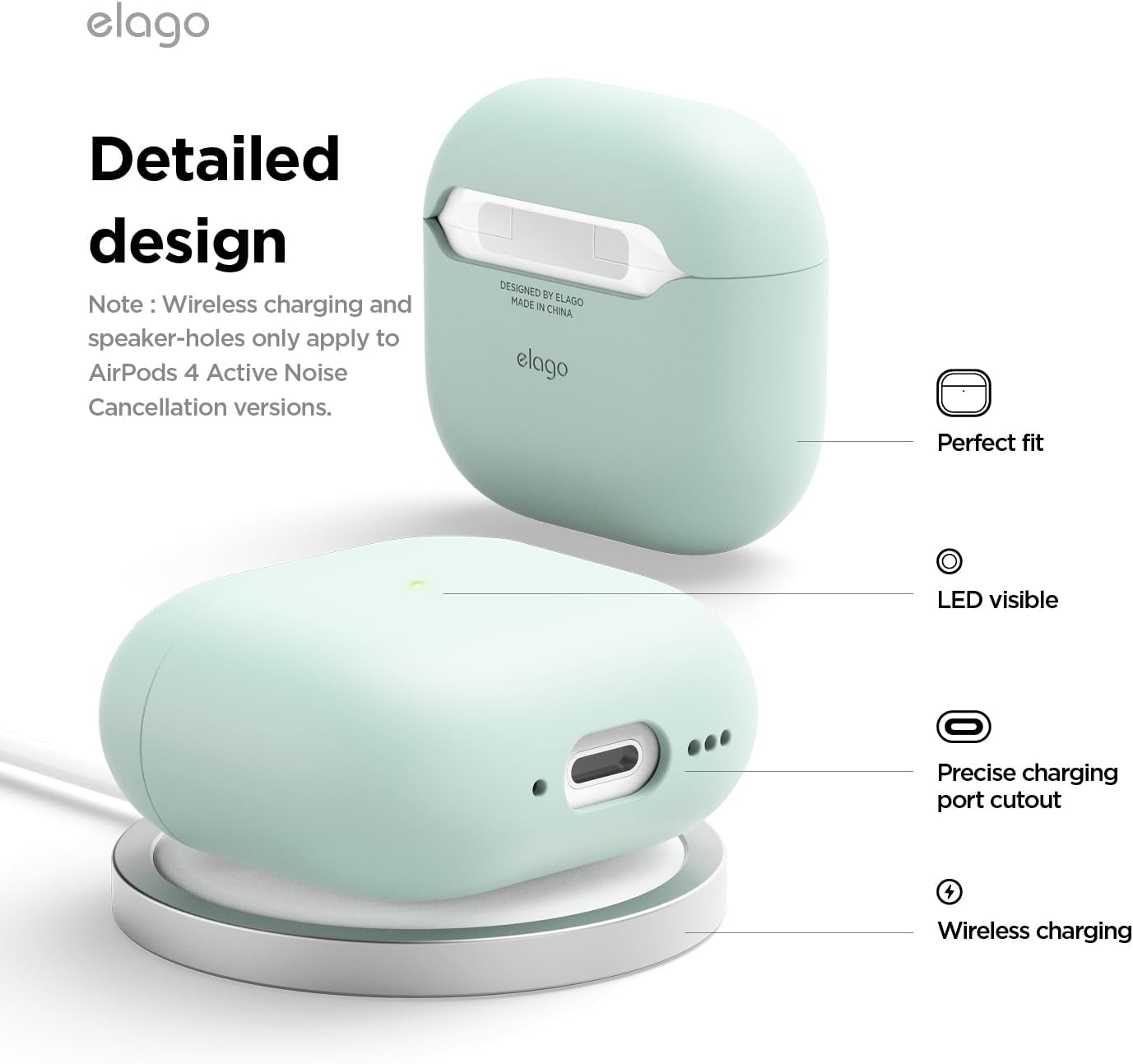 Detalle de elago Coque Liquid Hybrid pour AirPods 4 (Vert menthe) – protection hybride, charge sans fil