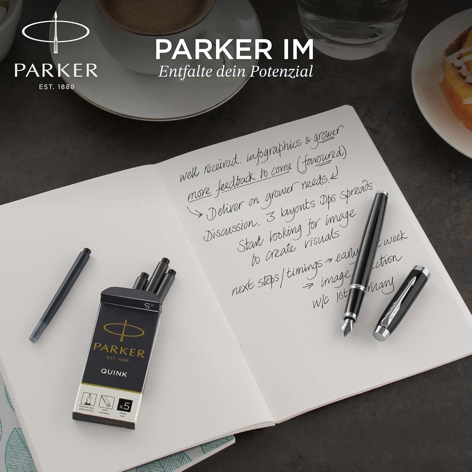 Detalle de Parker IM Füllfederhalter – Matte Blue mit mittlerer Feder und blauer Tinte (Geschenkbox)
