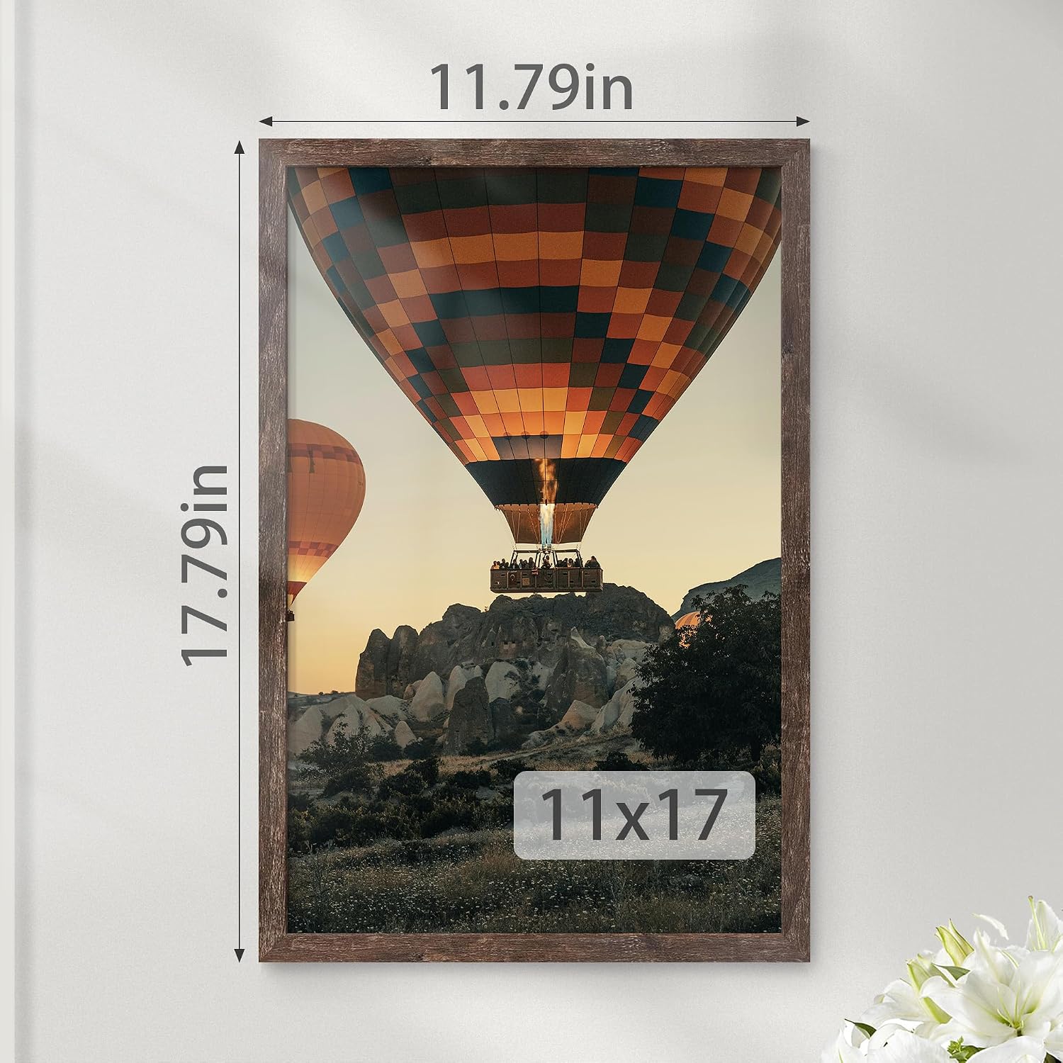 Detalle de Fisnish 11x17 Rustic Brown Picture Frame – Classic Poster Frame for Wall Mounting (1 Pack)