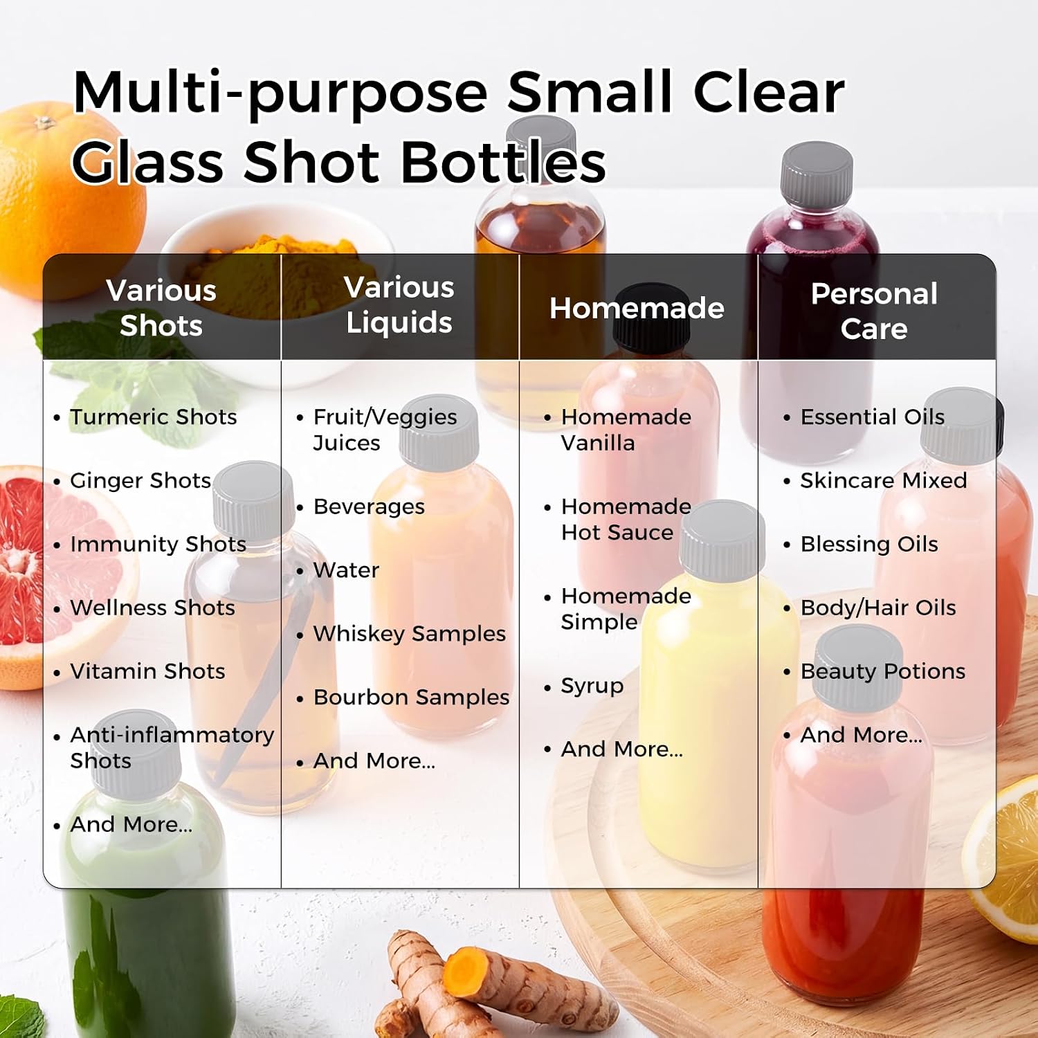 Detalle de AOZITA 16-Pack 2 oz Clear Glass Bottles with Lids & 3 Funnels – 60ml Boston Round for Health, Wellness, Travel & DIY