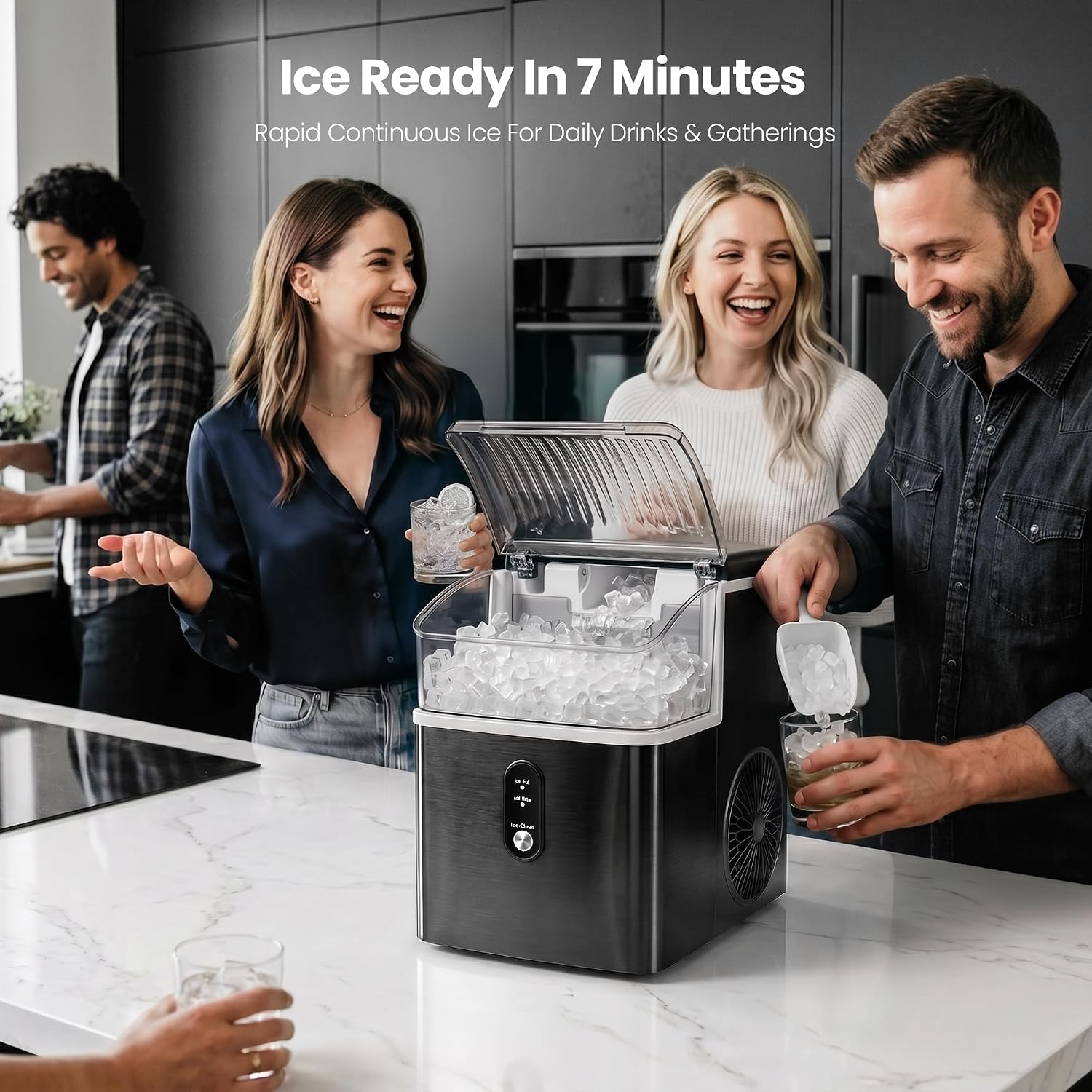 Detalle de Crzoe HZB-15NH/S Nugget Ice Maker, 35 lb Daily Output, Self-Cleaning
