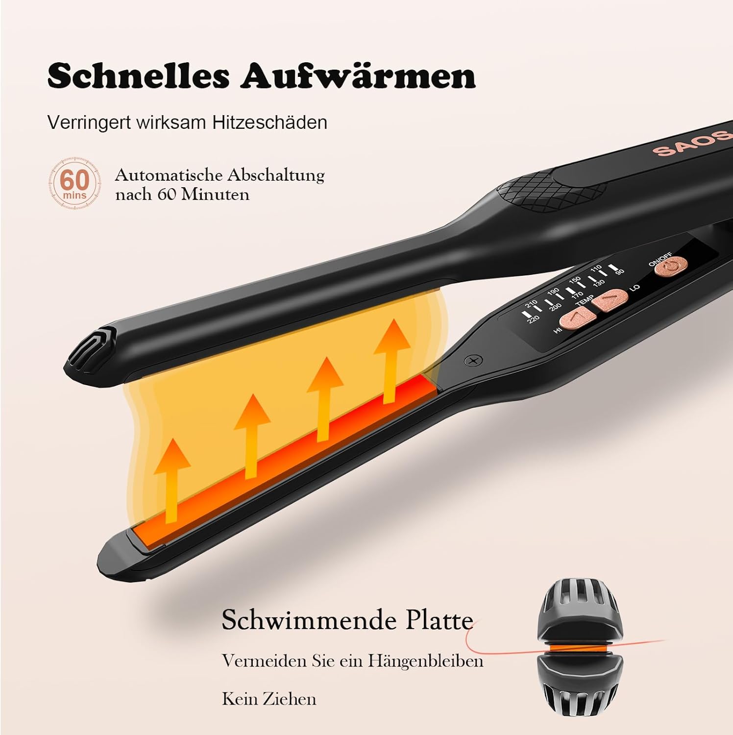 Thumbnail 4 de SAOSA Mini Glätteisen für kurze Haare (0,8 cm) mit 9 Temperaturstufen 90–220 °C – inkl. Hitzetasche & Handschuh