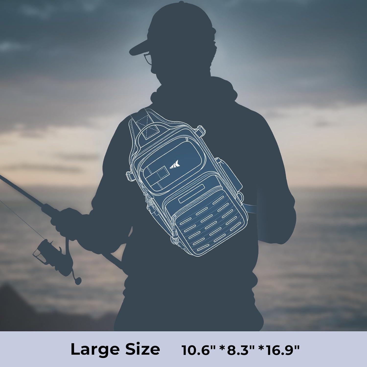Detalle de KastKing BlowBak Tactical Sling Tackle Bag (Lightweight Fishing Backpack Storage) — 16.9 x 10.6 x 8.3 in