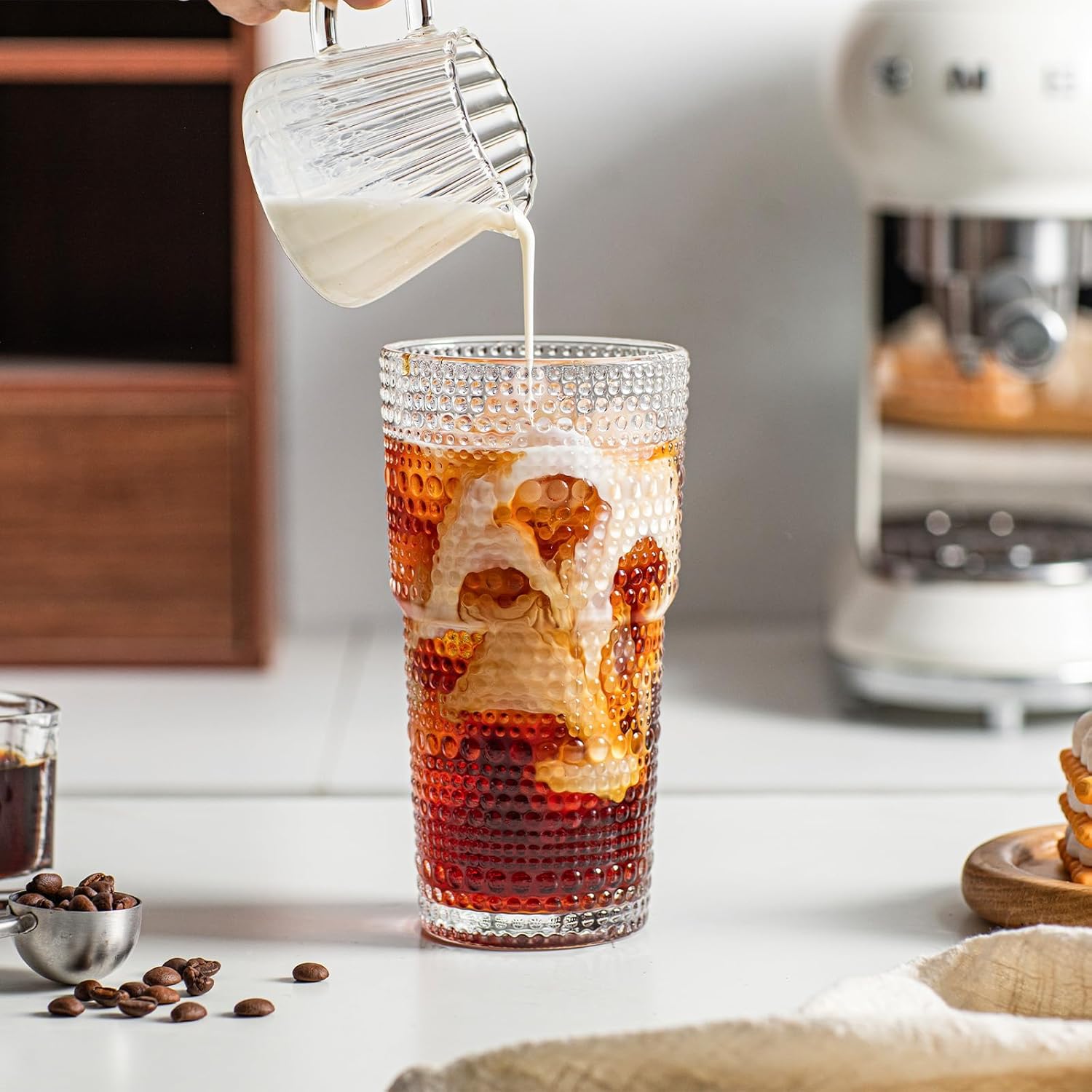 Thumbnail 3 de INSETLAN 20oz Hobnail Glass Cups with Lids and Glass Straws — 4 Pieces