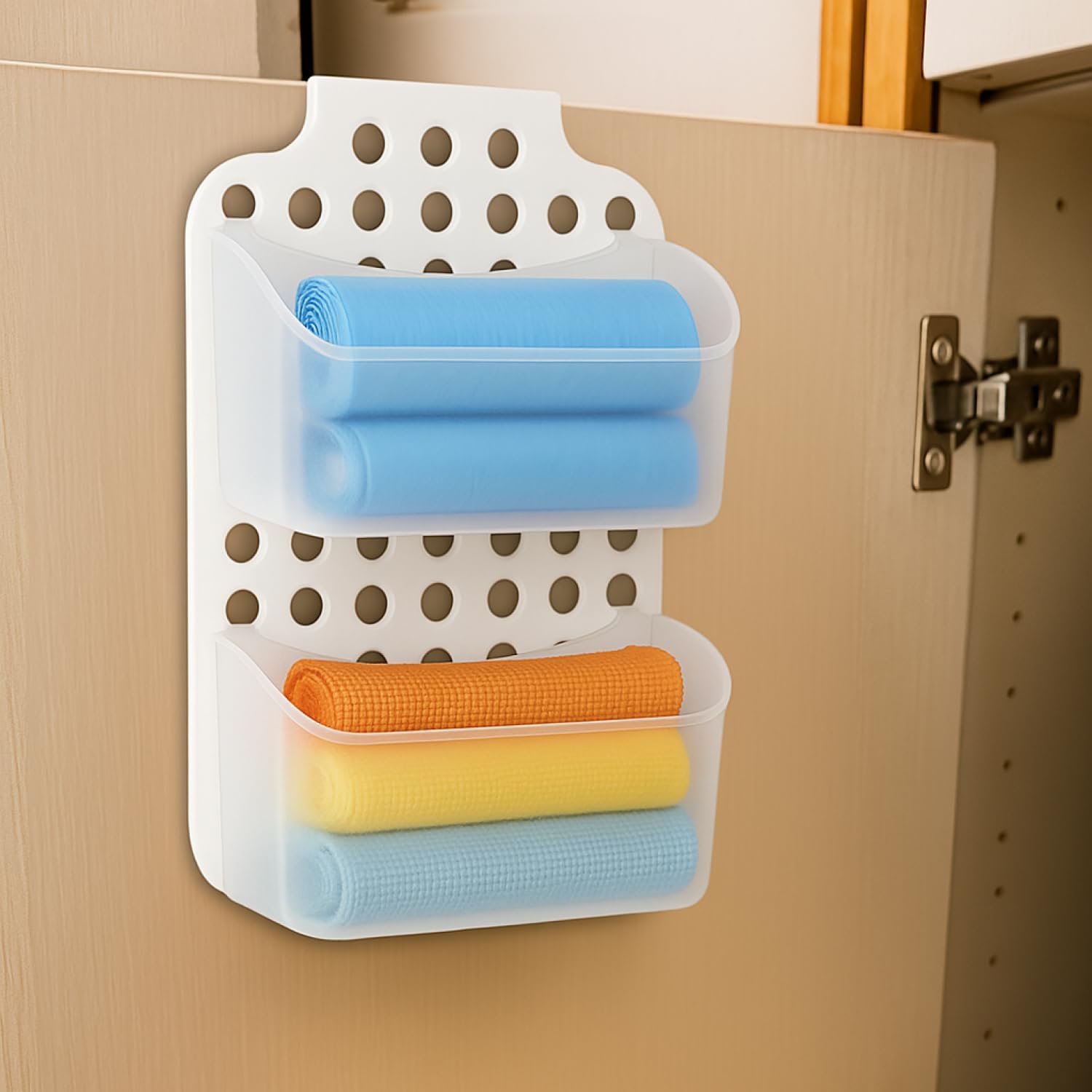 Detalle de com-four Panier de douche à 2 compartiments avec support et crochets – étagère douche blanche
