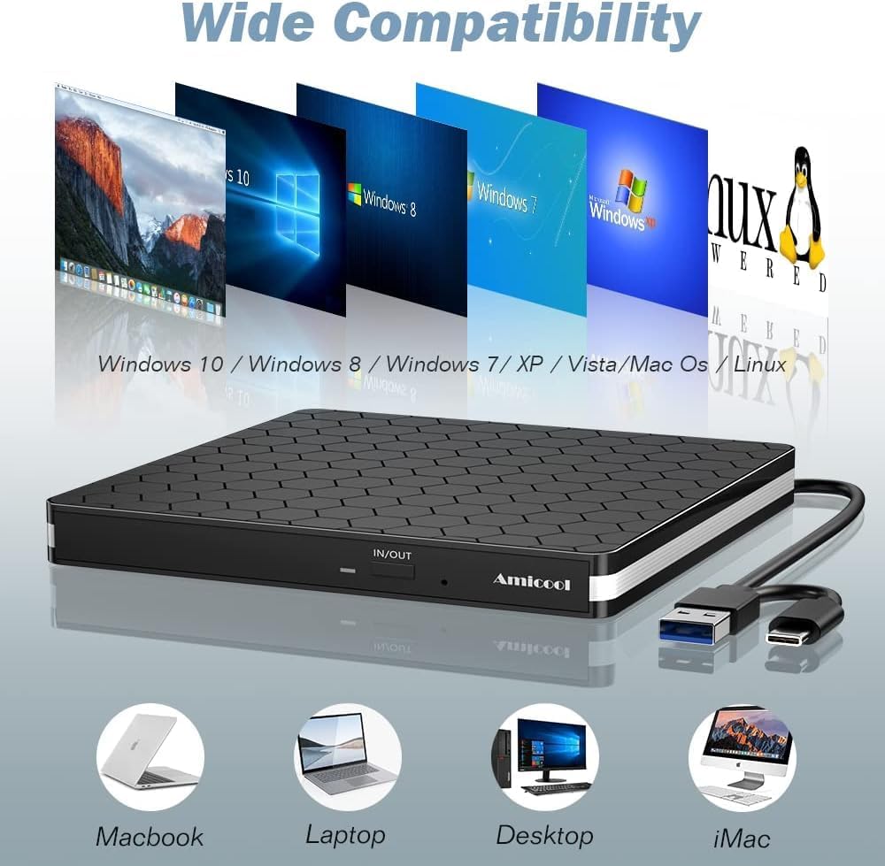 Detalle 2 de Amicool External DVD Drive USB‑C Brenner