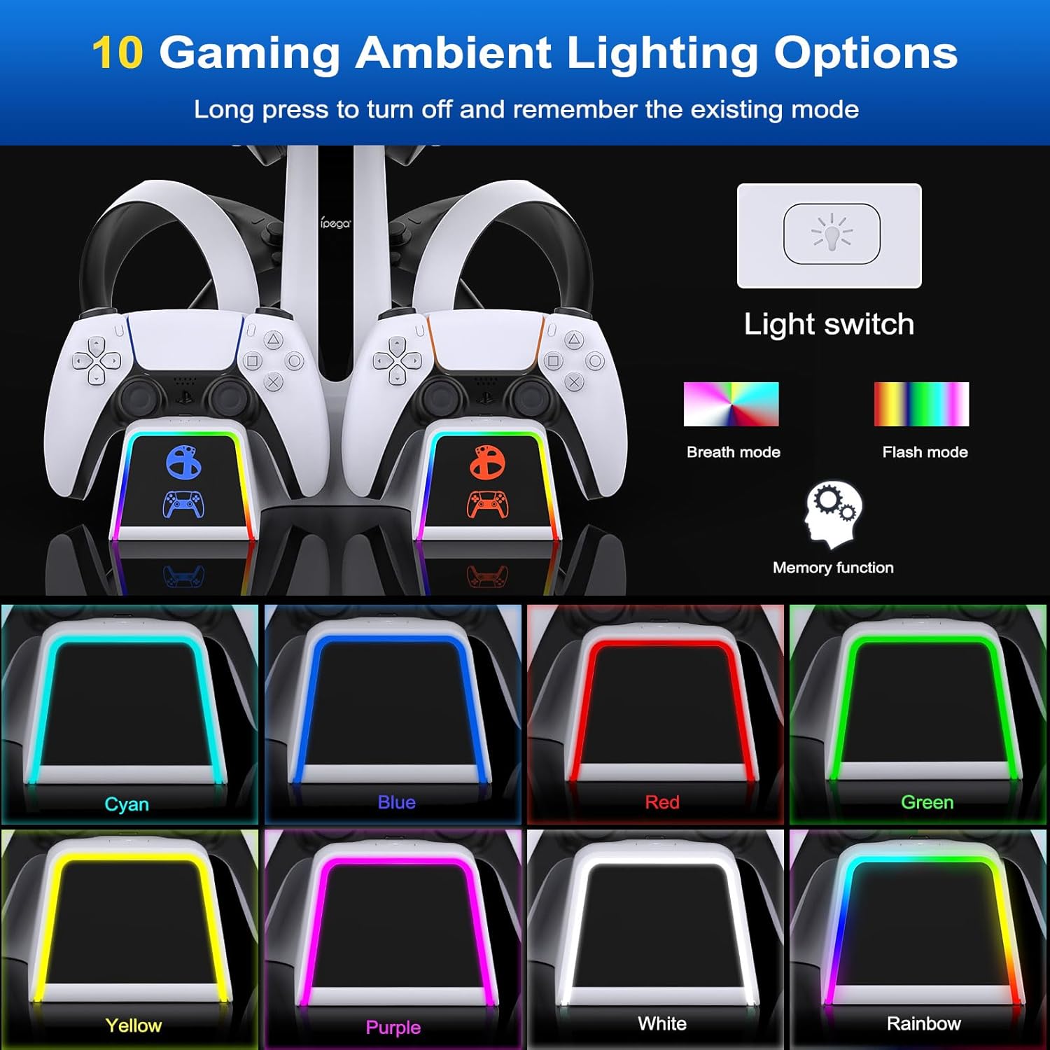 Thumbnail 3 de Auarte RGB Charging Station for PS VR2 / PS5 Edge & DualSense Controllers with AC Adapter