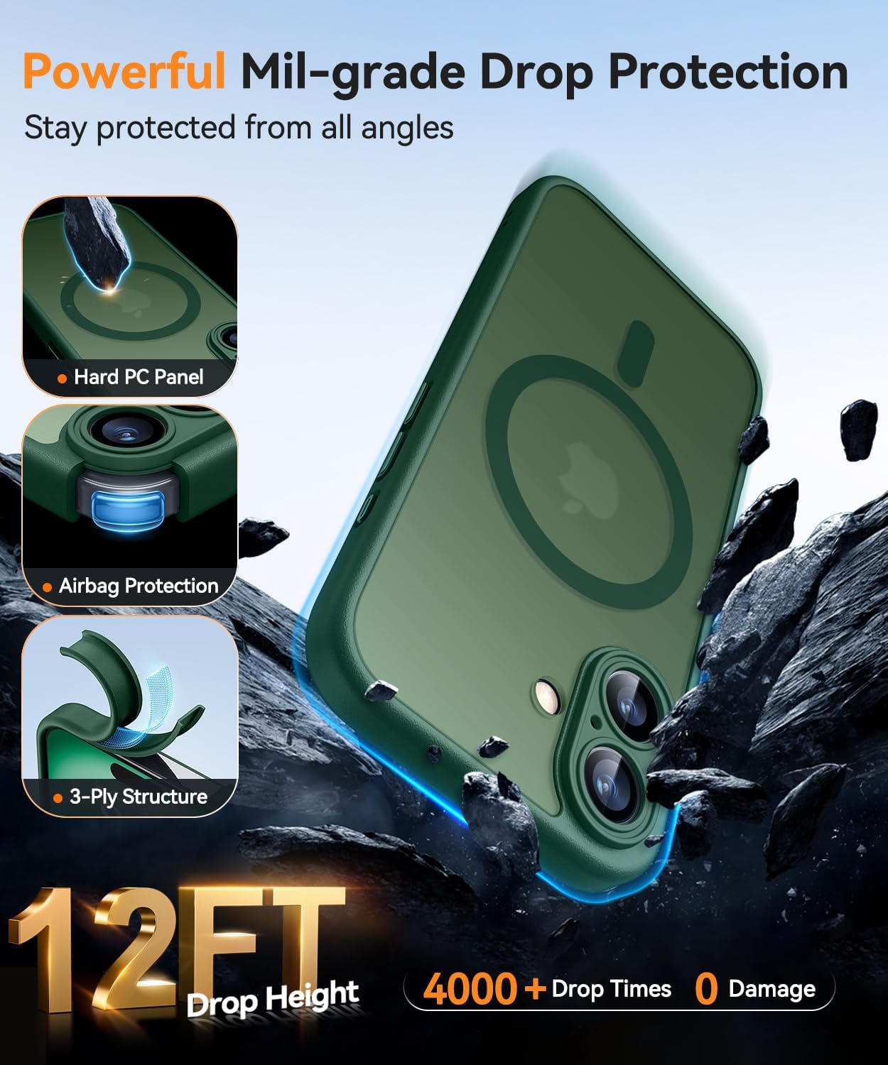 Thumbnail 5 de CANSHN Coque Magnétique pour iPhone 16 (6,1") – Vert Foncé, protection caméra renforcée et finition mate