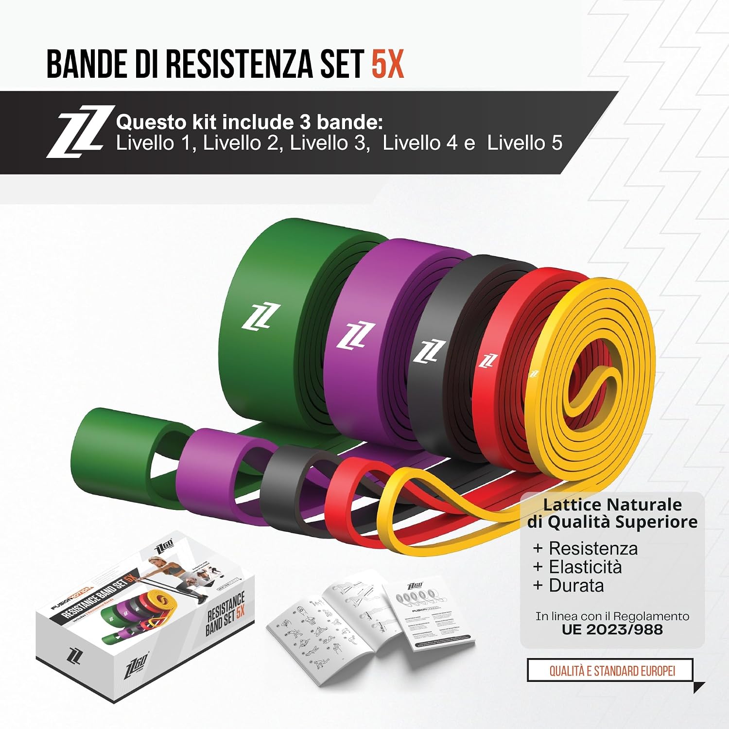 Detalle 2 de Bande di Resistenza ZZGO — Set da 3 o 5 elastici per allenamento completo a casa