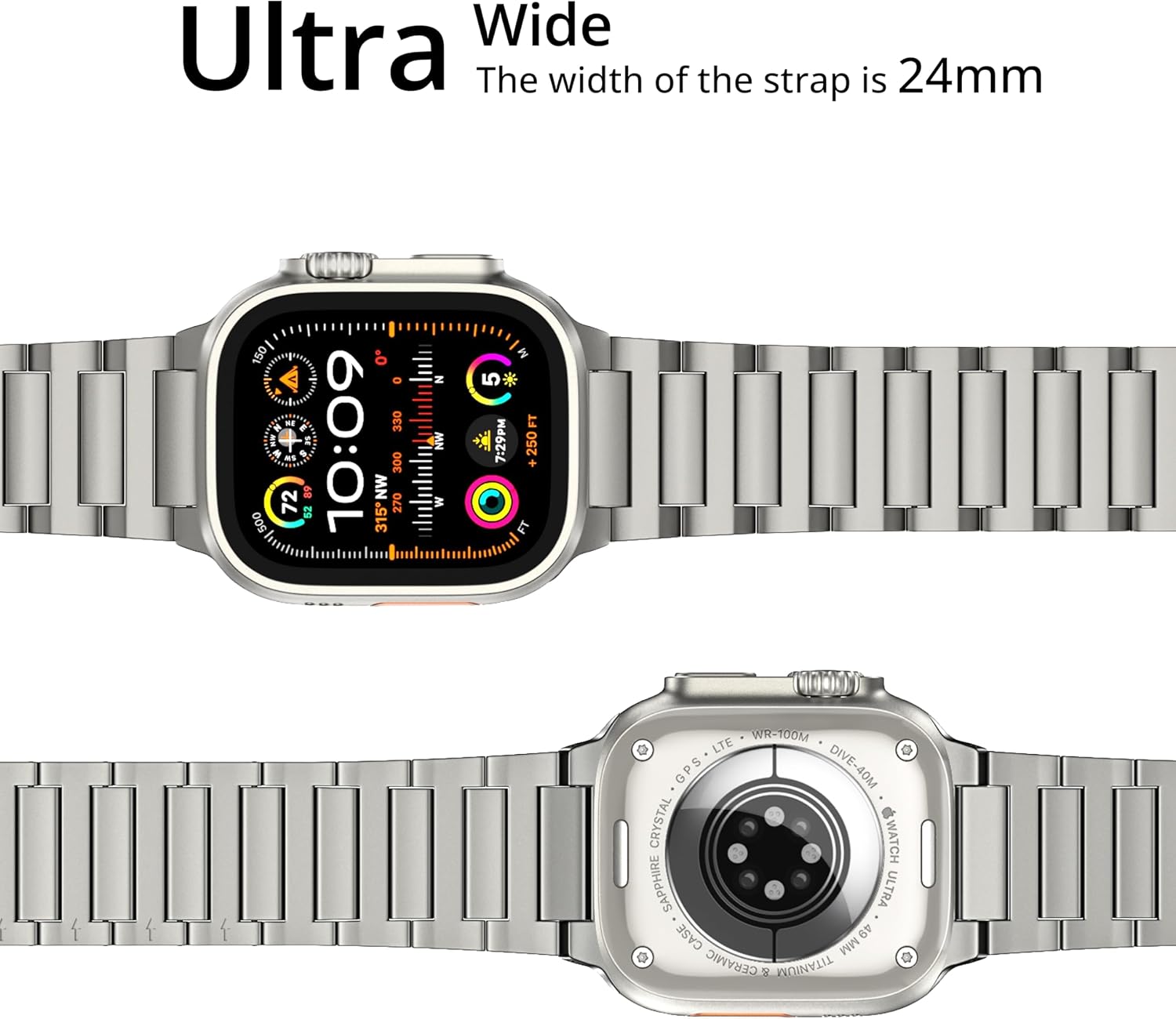 Detalle de LULULOOK Titanium Grade 4 Strap for Apple Watch Ultra (49 mm) with Magnetic Clasp – Ultra-light, DLC-coated replacement band