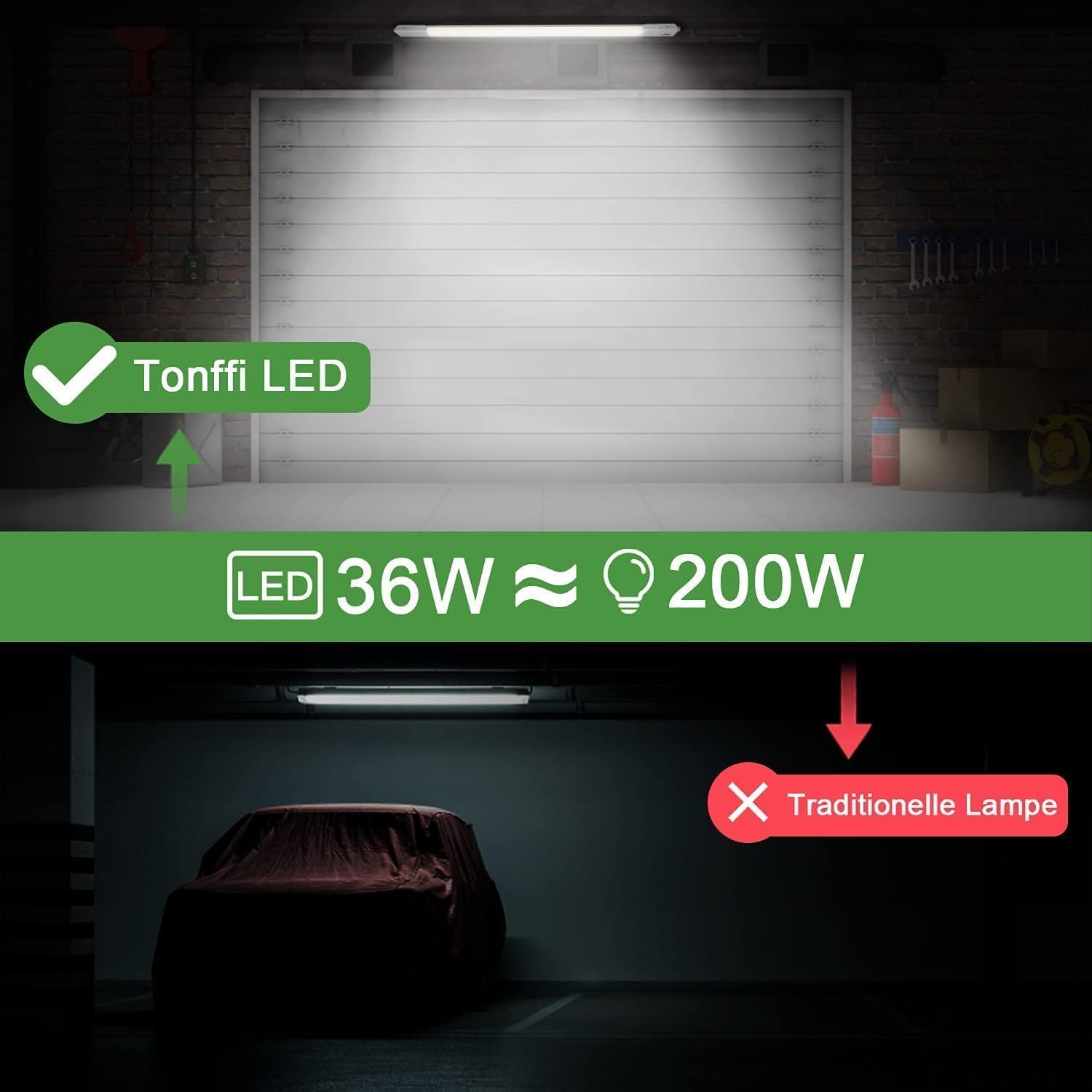 Detalle de TONFFI LED Feuchtraumleuchte 115 cm – 36W, 4100 lm, 4000K Neutralweiß, IP65, verknüpfbar