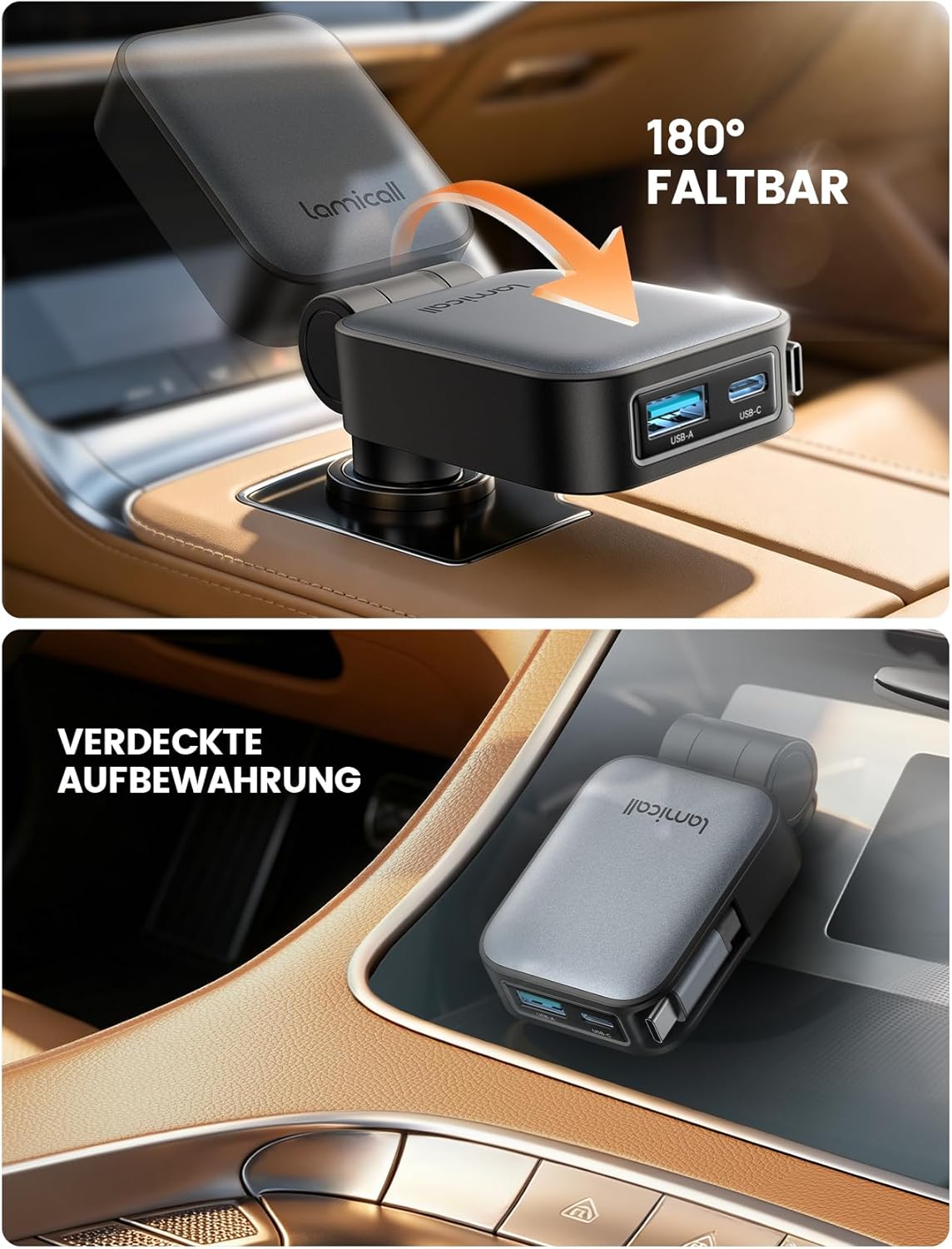 Thumbnail 6 de Lamicall 3 IN 1 Zigarettenanzünder USB C Auto Ladegerät – Ultraklein, 63W, integriertes Einziehbares Kabel