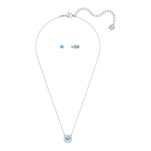 Detalle de Swarovski Set Una Round Blu Placcato rodio – Orecchini a lobo e collana