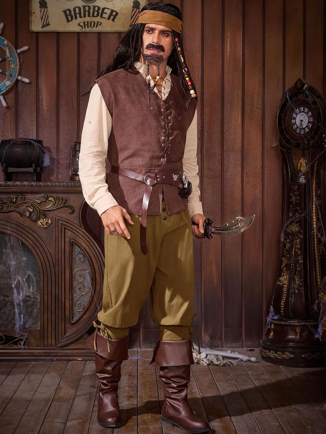 Thumbnail 4 de Runcati QT1806 Medieval Pirate Pants, 100% Cotton with Lace-Up Cuffs and Pockets