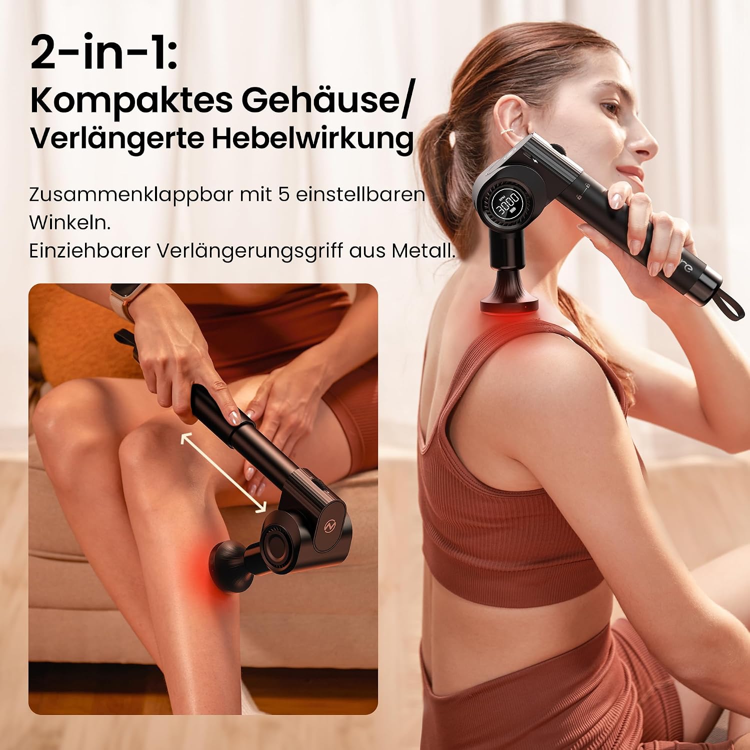 Thumbnail 1 de Napre Massagepistole mit Wärmefunktion & Rotlichttherapie – 32 Geschwindigkeiten, klappbar mit Verlängerung