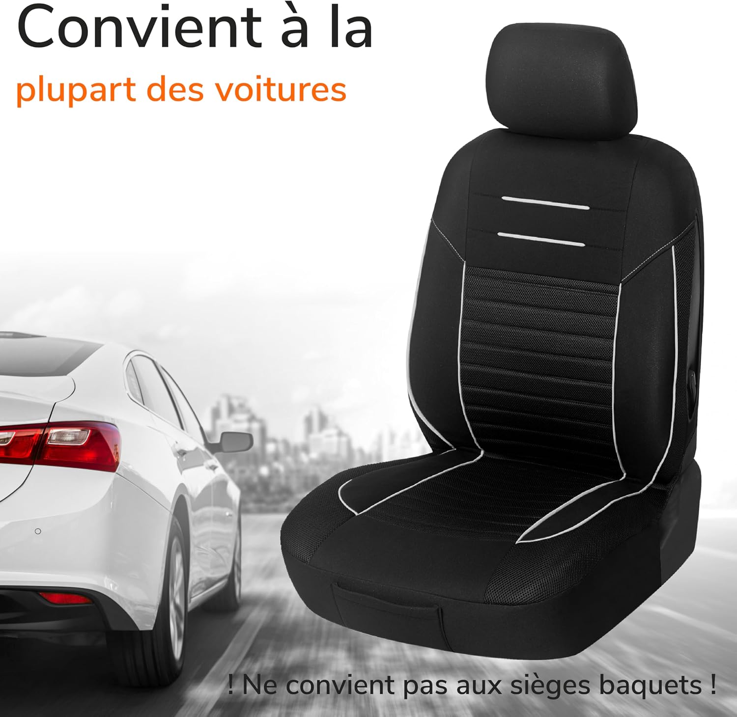 Detalle de Upgrade4cars Housses de Siège Avant Set Version 2026 – Housses Universelles en Blanc pour Conducteur et Passager
