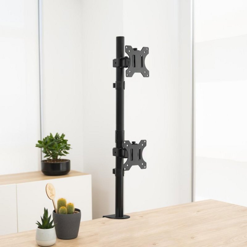Detalle de TooQ DB1233TNV-B: Soporte de mesa para 2 monitores 13–32" en vertical, acero negro