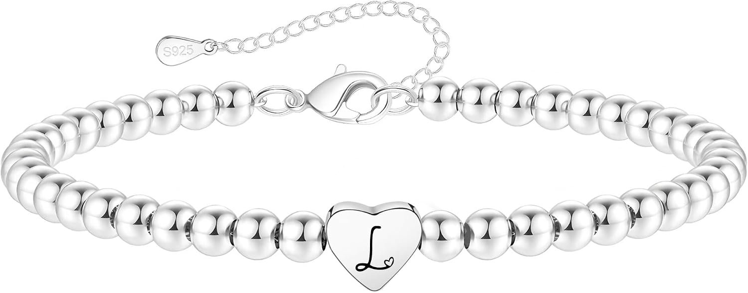 Detalle de Crownette S925 Silver Bead Bracelet adjustable heart initial 💍