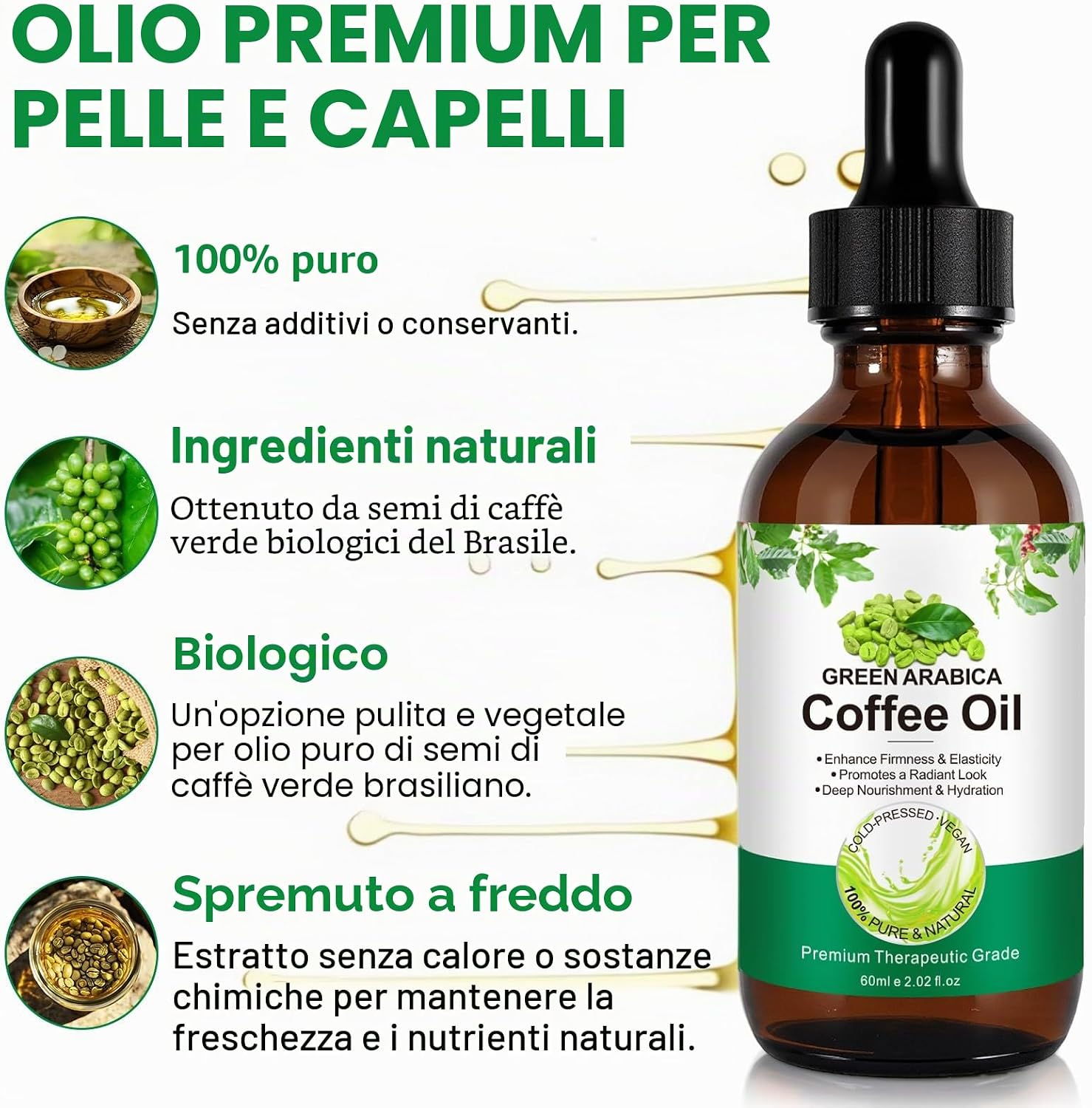 Detalle de Olio di caffè contro le rughe 60 ml – Spremuto a freddo, puro e naturale per viso e corpo