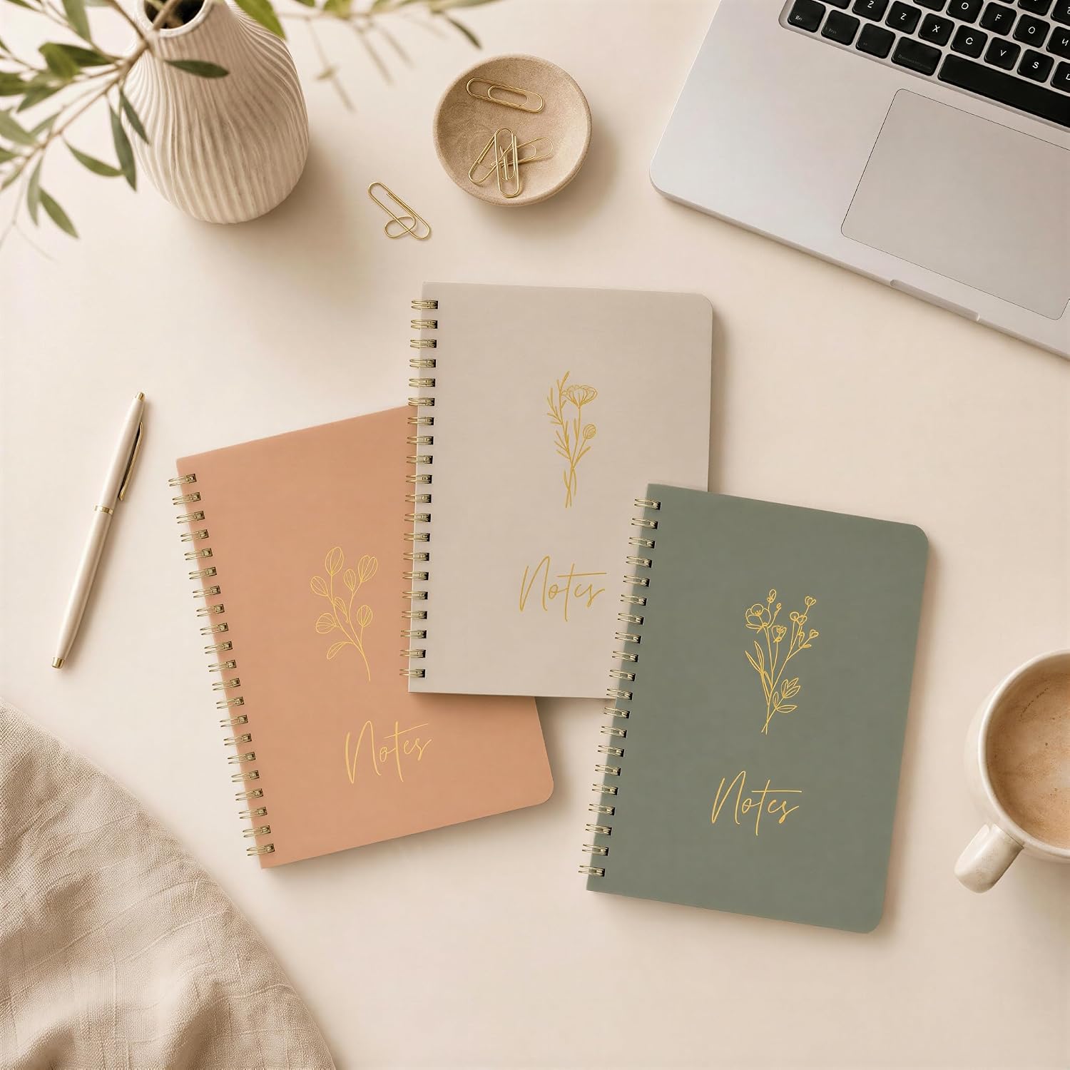 Detalle 2 de ZICOTO 7 x 5 College-Ruled Spiral Notebook Set of 3, Sage, Pink & Beige