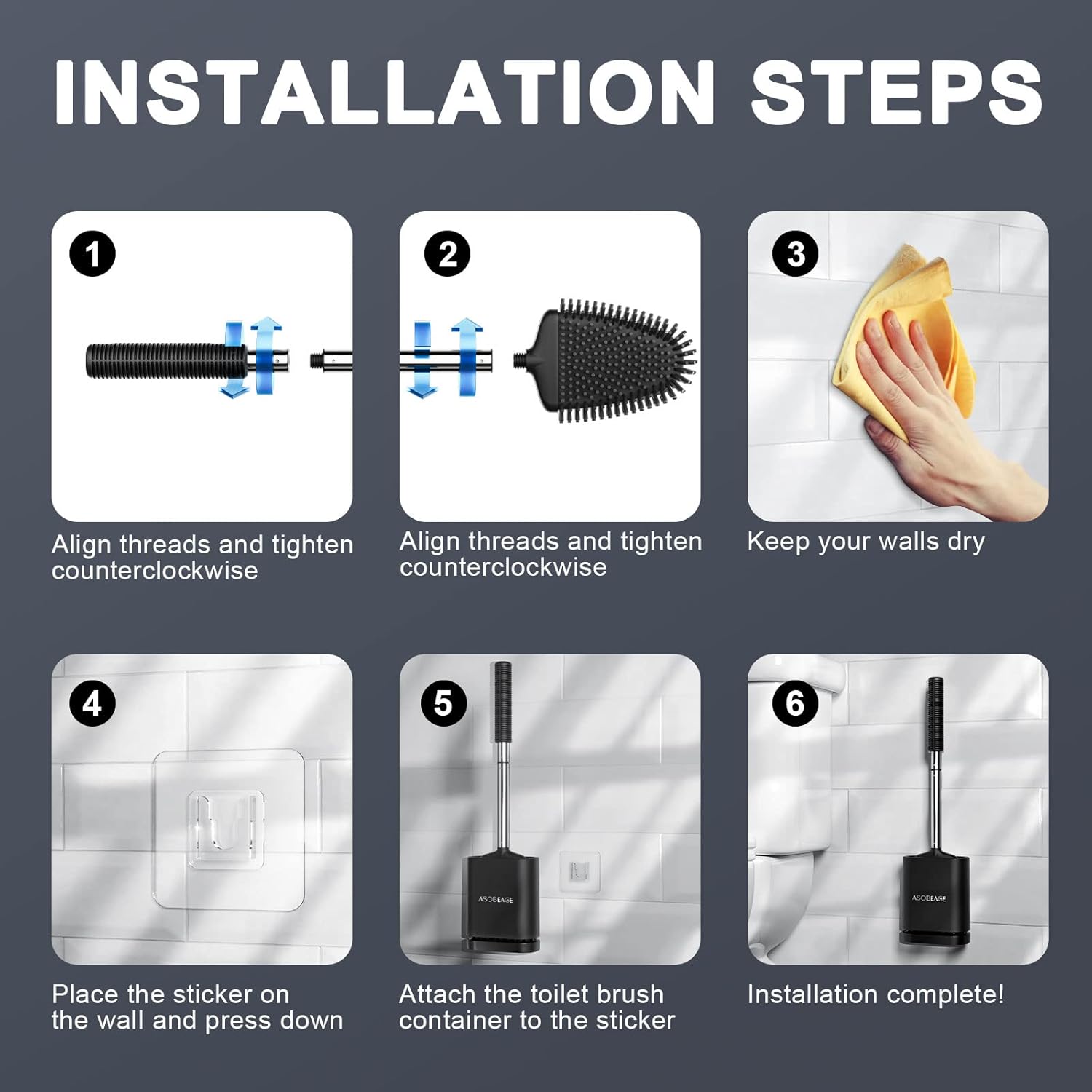 Thumbnail 6 de ASOBEAGE Silicone Toilet Brush with Wall-Mounted Holder (Black)