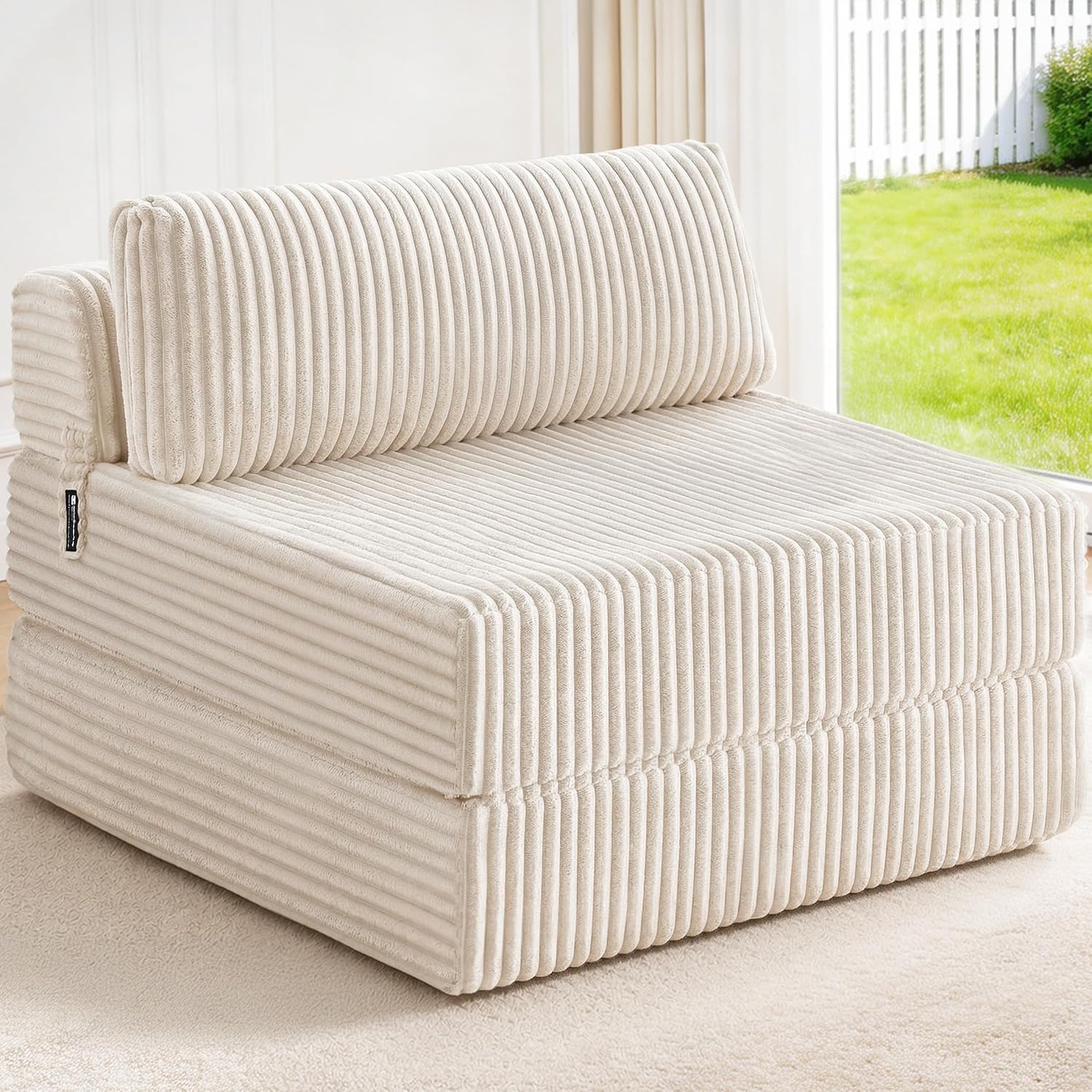 Detalle de MEGAYES Beige-Twin XL Size 4-in-1 Folding Sofa Bed, Beige Corduroy