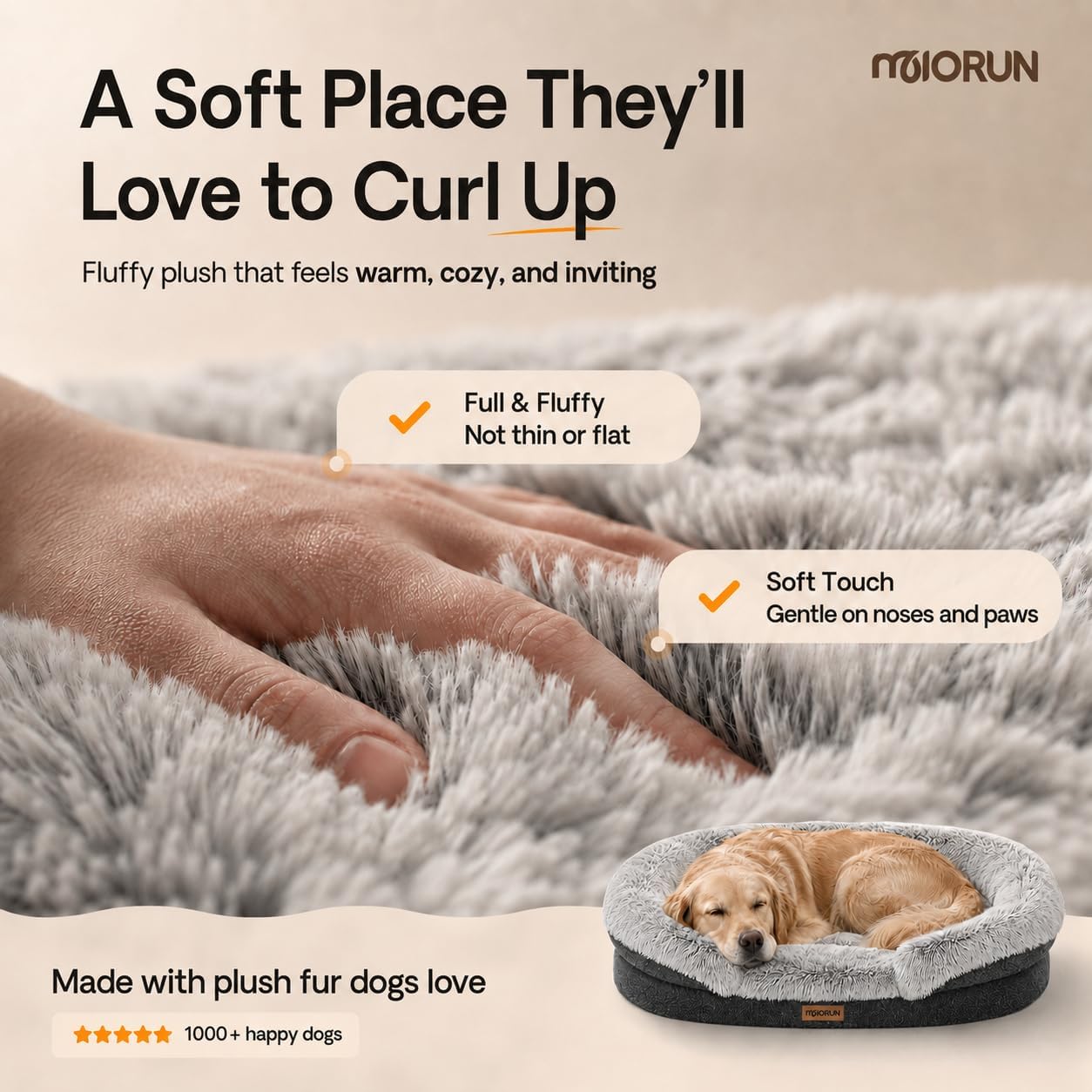 Detalle de Miorun 25WSB01001-L 43-Inch Orthopedic Dog Bed with Bolsters