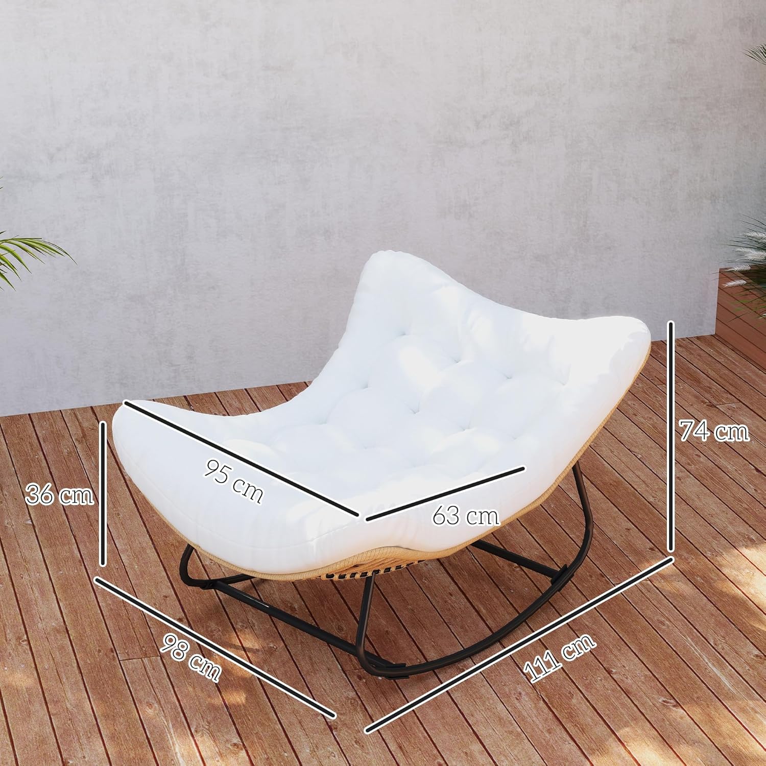 Thumbnail 2 de Outsunny Fauteuil à Bascule en forme d'œuf – résine tressée, coussin rembourré, crème